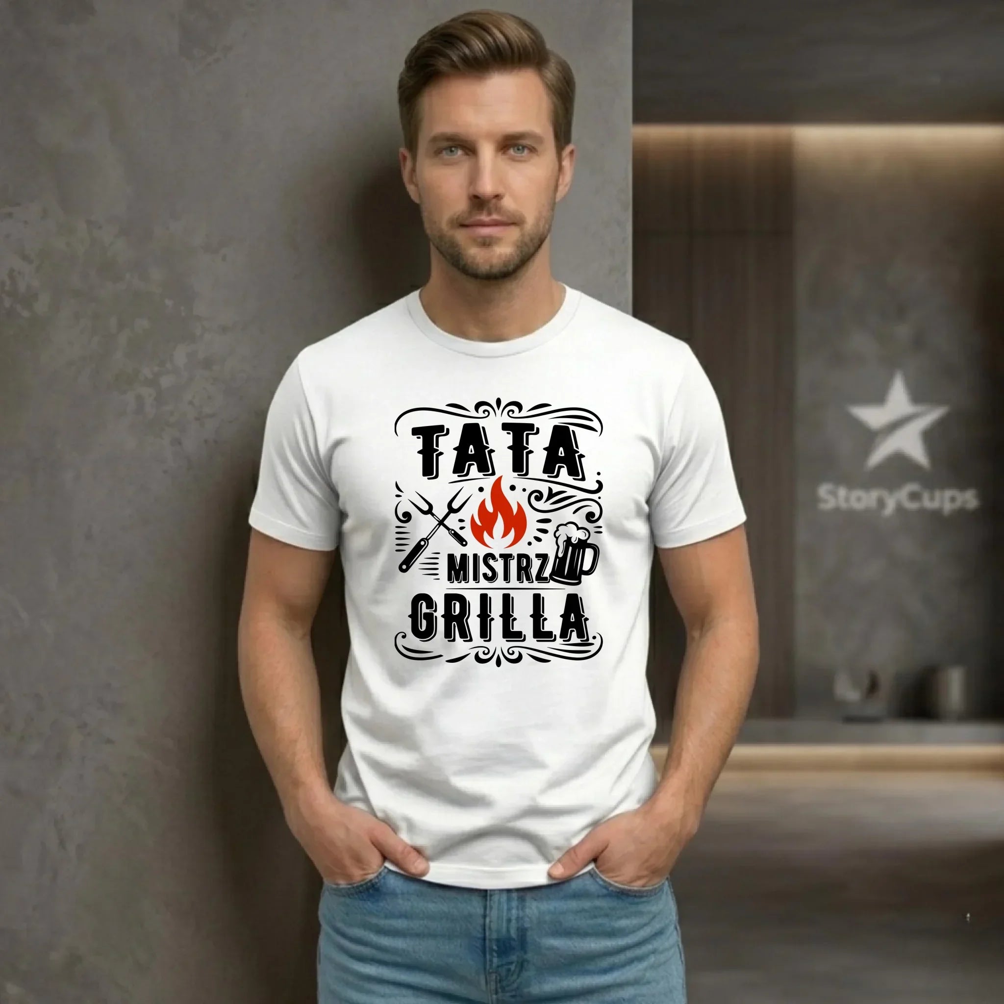 Koszulka dla taty - Tata mistrz grilla DT53 - StoryCups.pl