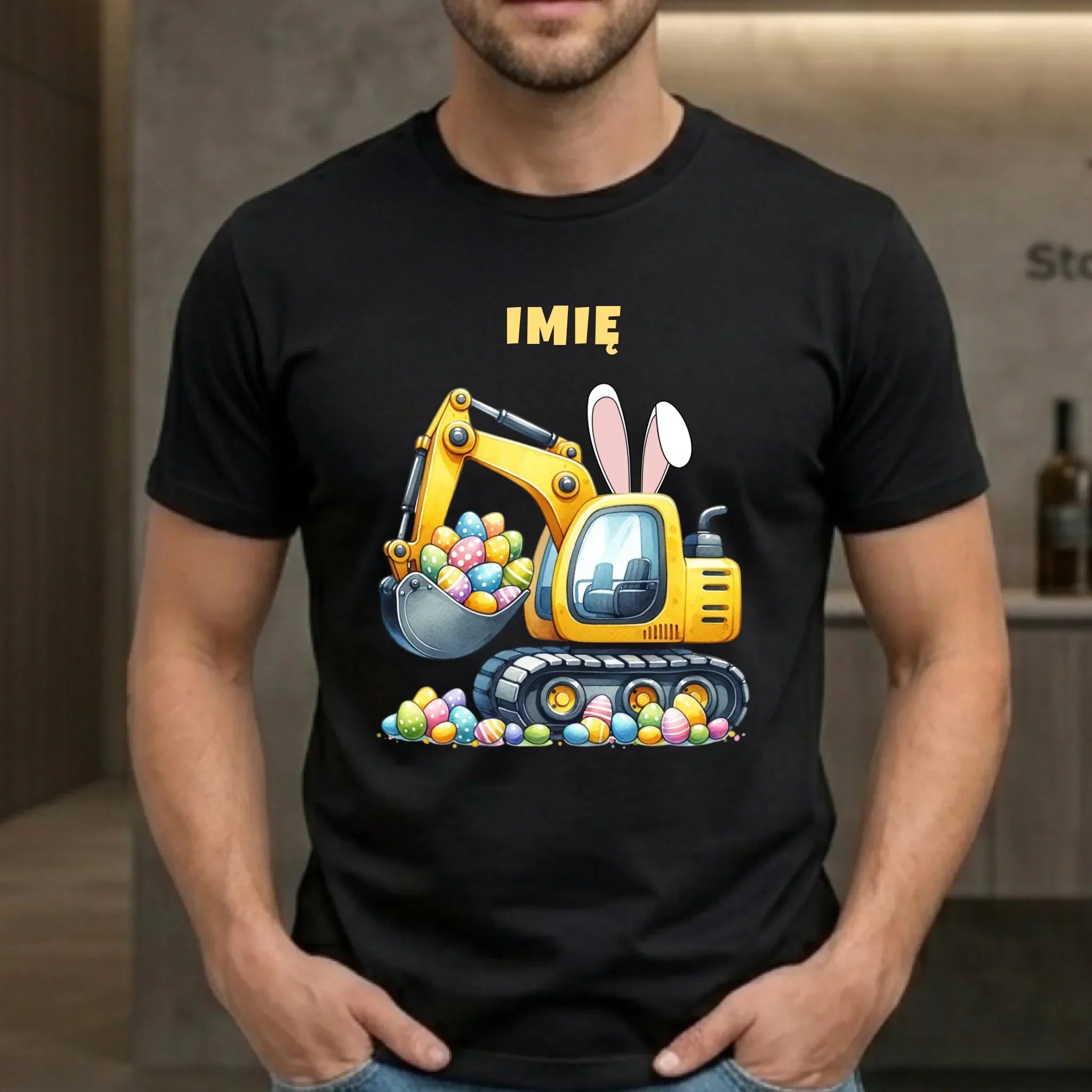 Koszulka męska na Wielkanoc - Koparka z pisankami - personalizowana WN17 - StoryCups.pl