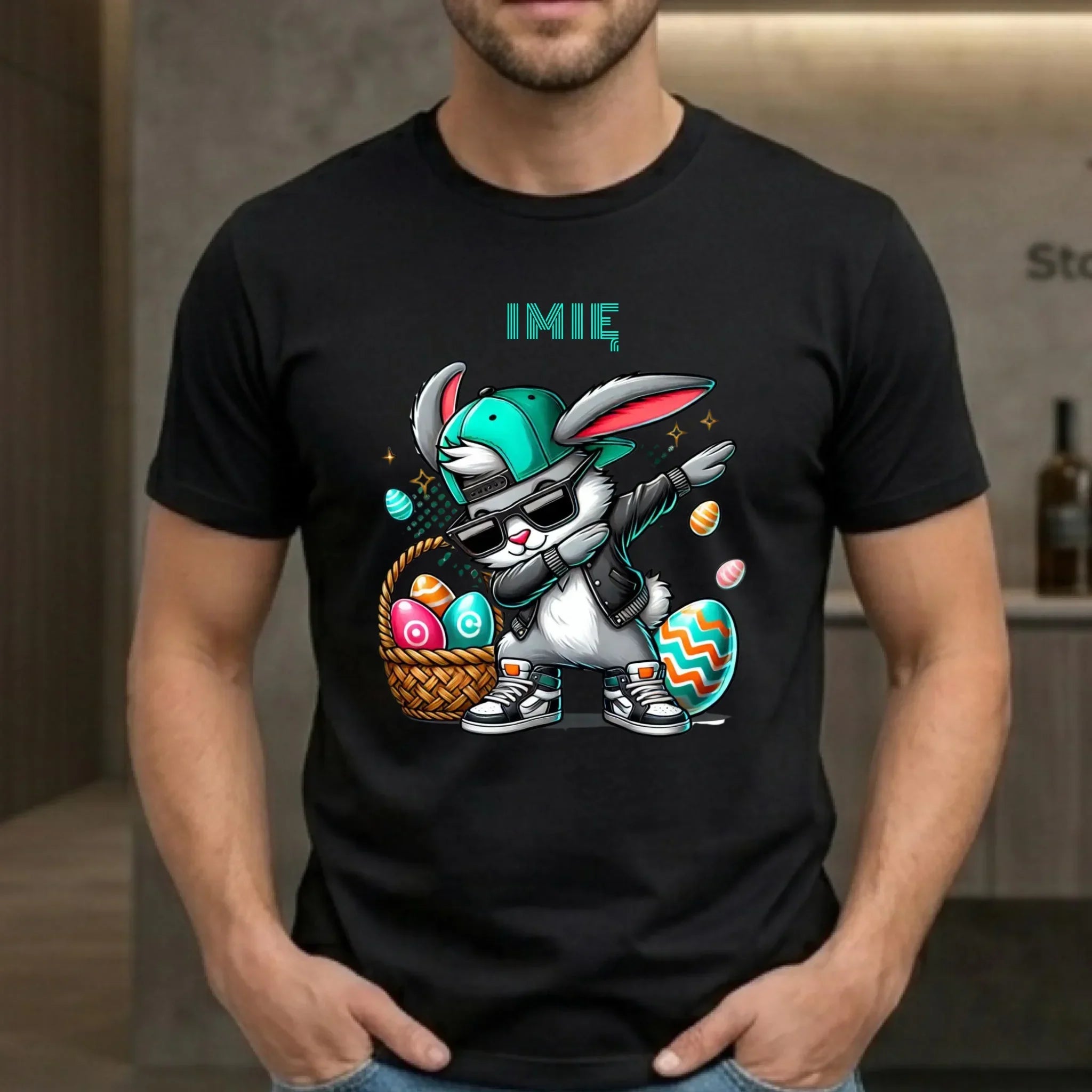 Koszulka męska wielkanocna - Zajączek Dab dance - personalizowana WN09 - StoryCups.pl