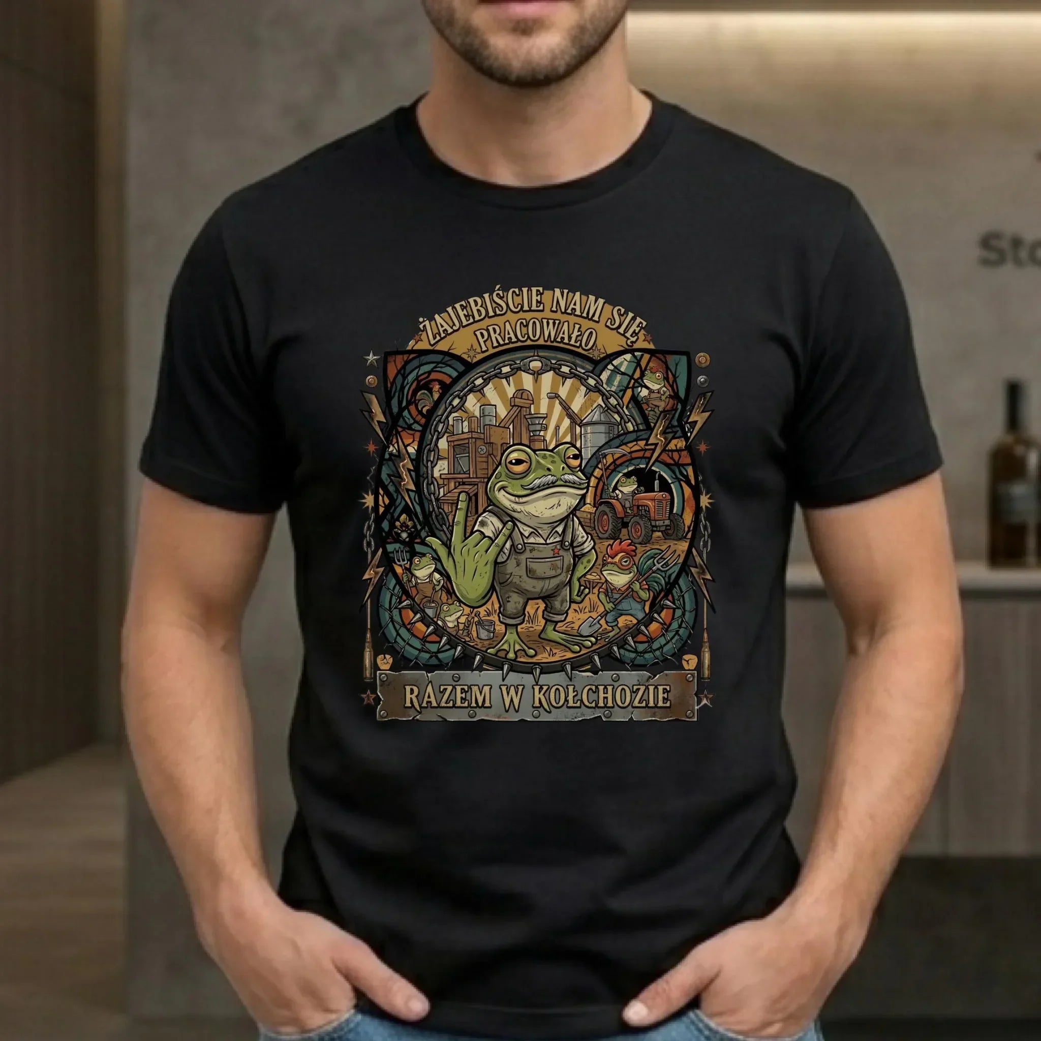 Koszulka męska na odejście z pracy dla kolegi - Żajebiście nam się pracowało w kołchozie OP10 - StoryCups.pl
