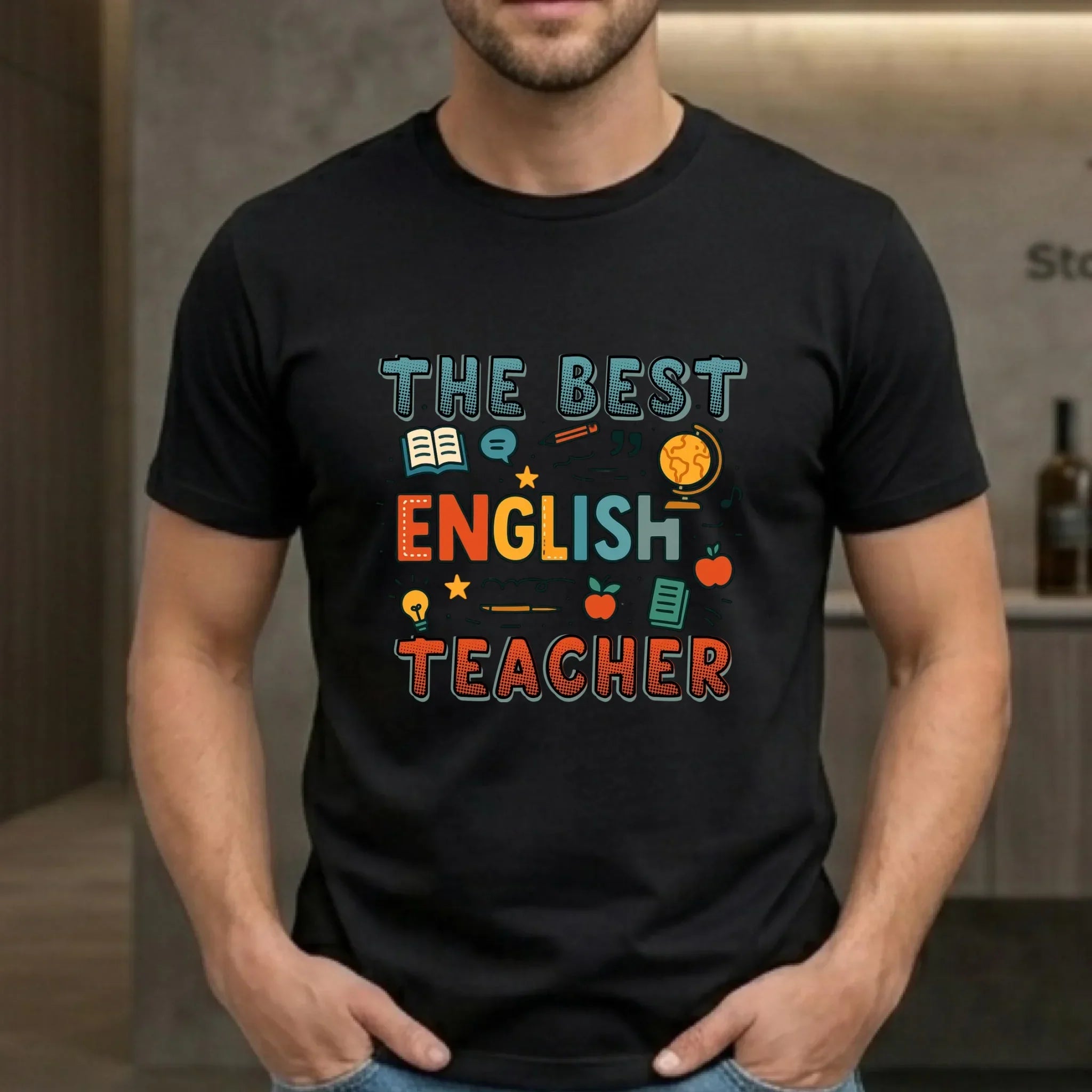 Koszulka męska dla nauczyciela angielskiego - The best english teacher N53 - StoryCups.pl