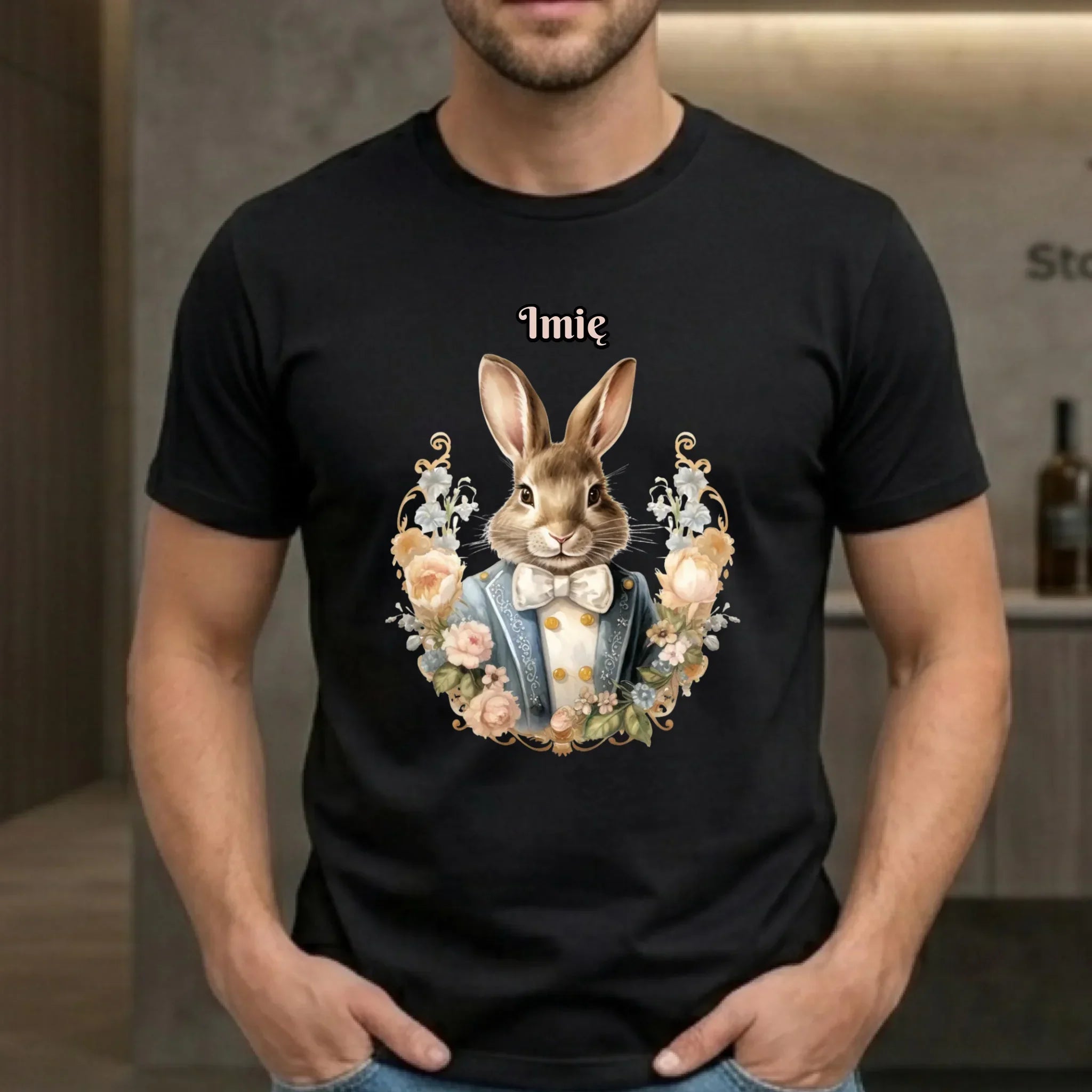 Koszulka męska na Wielkanoc - Elegancki Pan Zając - personalizowana WN06 - StoryCups.pl