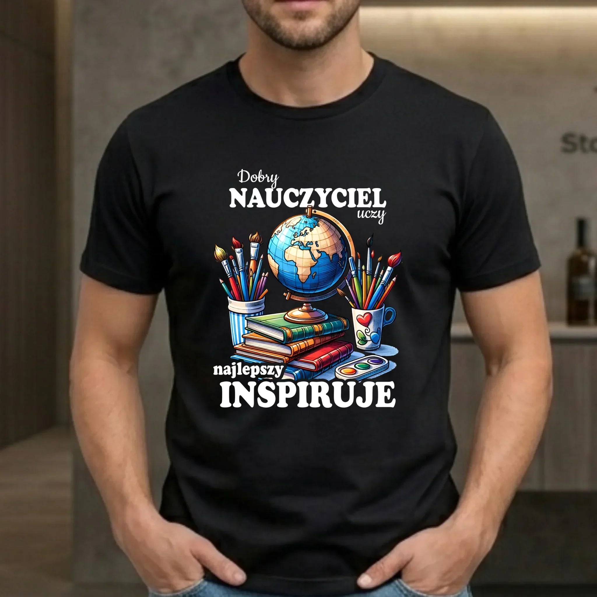 Koszulka dla nauczyciela - Dobry nauczyciel uczy najlepszy inspiruje N72 - StoryCups.pl