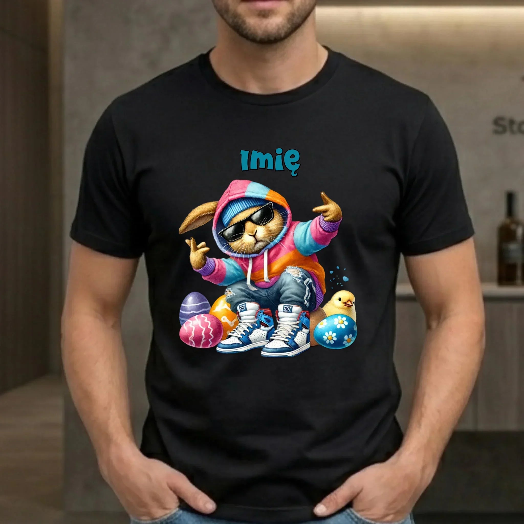 Koszulka męska na Wielkanoc - Sigma Zając w pisankach - Prezent personalizowany WN04 - StoryCups.pl