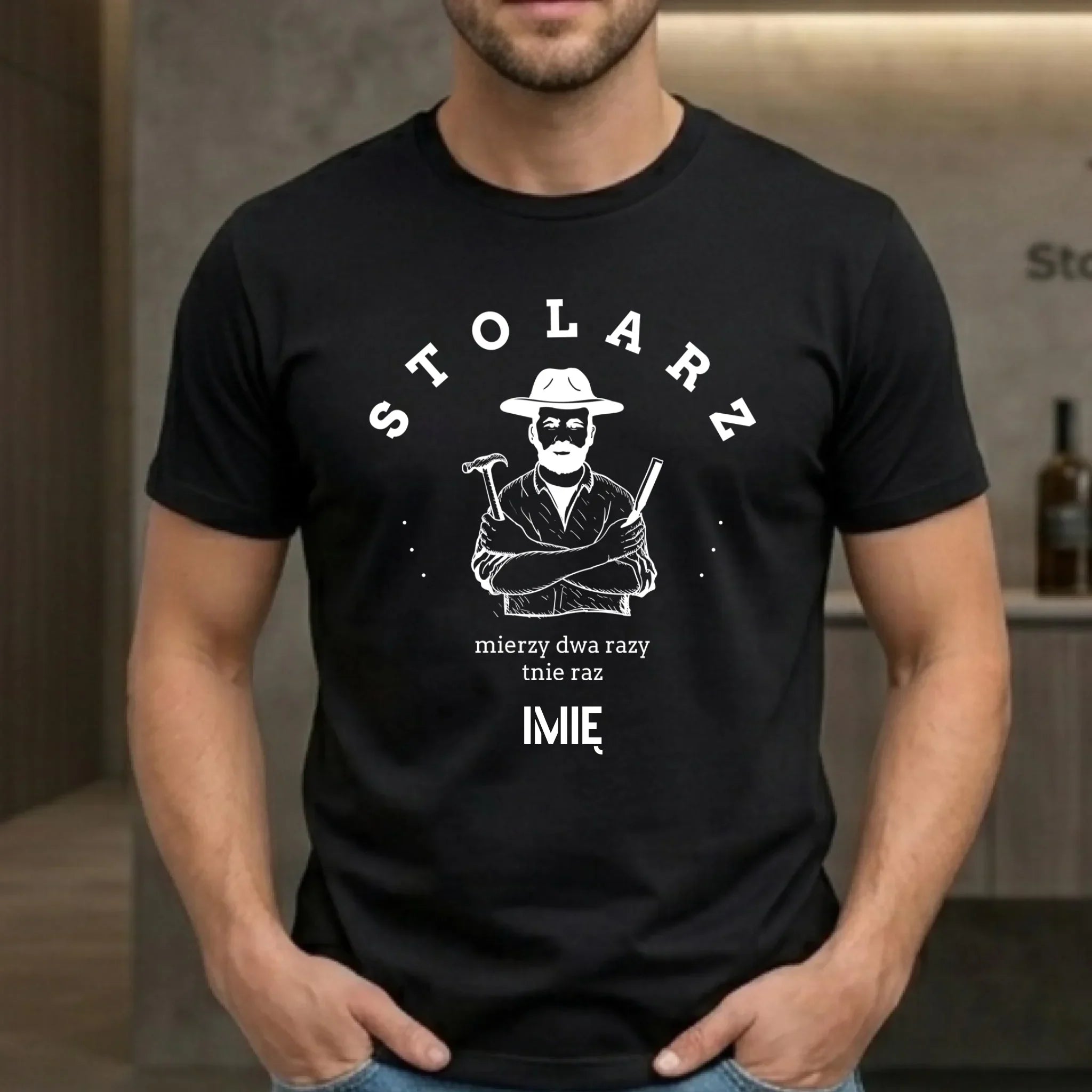 Koszulka męska dla stolarza - Mierzy dwa razy tnie raz - personalizowana ZS02 - StoryCups.pl