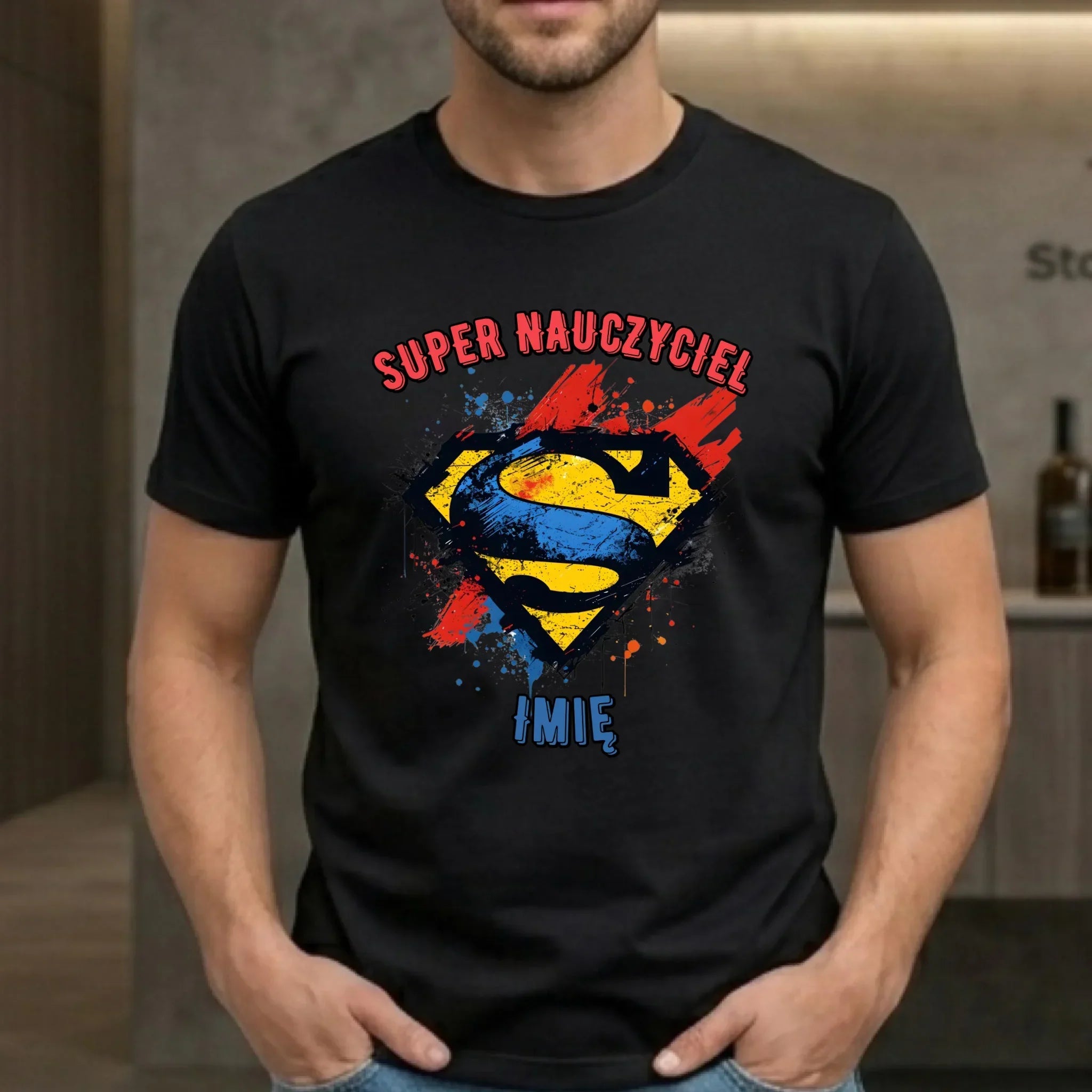Koszulka męska dla nauczyciela - Super Nauczyciel - personalizowana N28 - StoryCups.pl