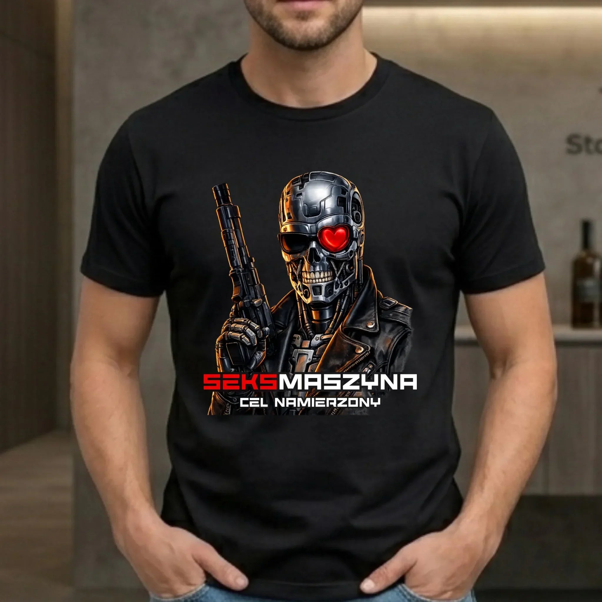 Koszulka męska dla faceta - Cyborg z sercem Seks maszyna DCH32 - StoryCups.pl