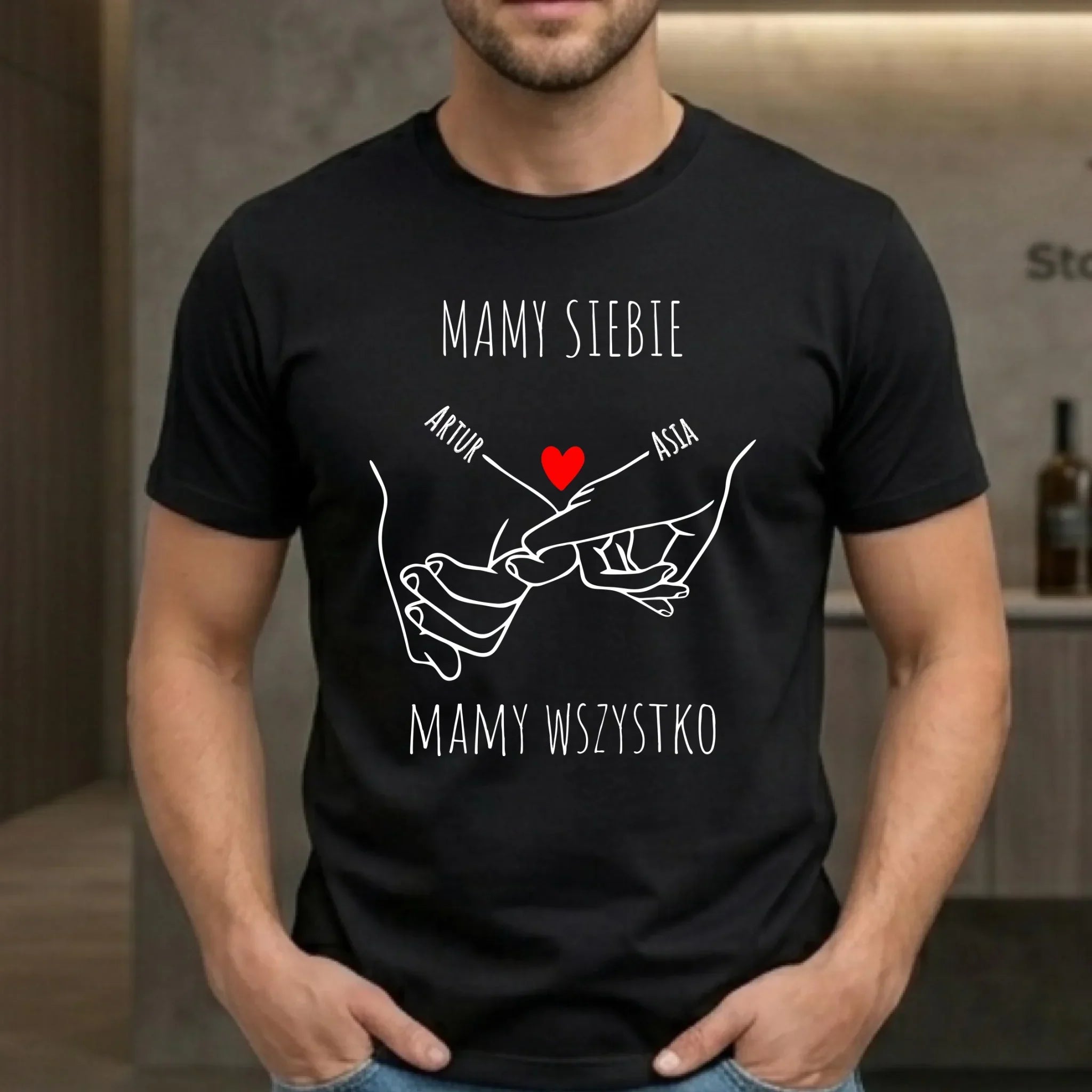 Koszulka męska - Zaplecione ręce mamy siebie mamy wszystko - personalizowana W63 - StoryCups.pl