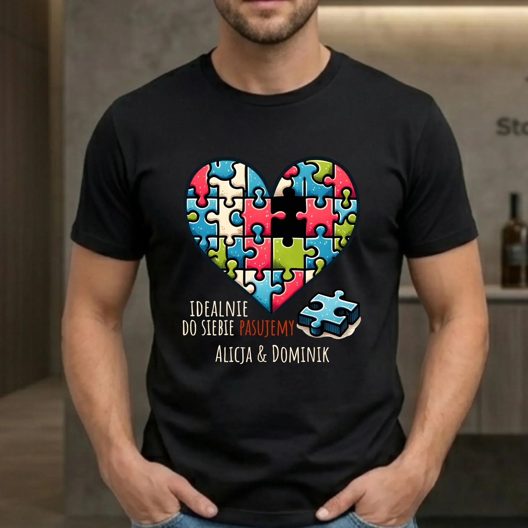 Koszulka męska dla par - Idealnie do siebie pasujemy - personalizowana W44 - StoryCups.pl