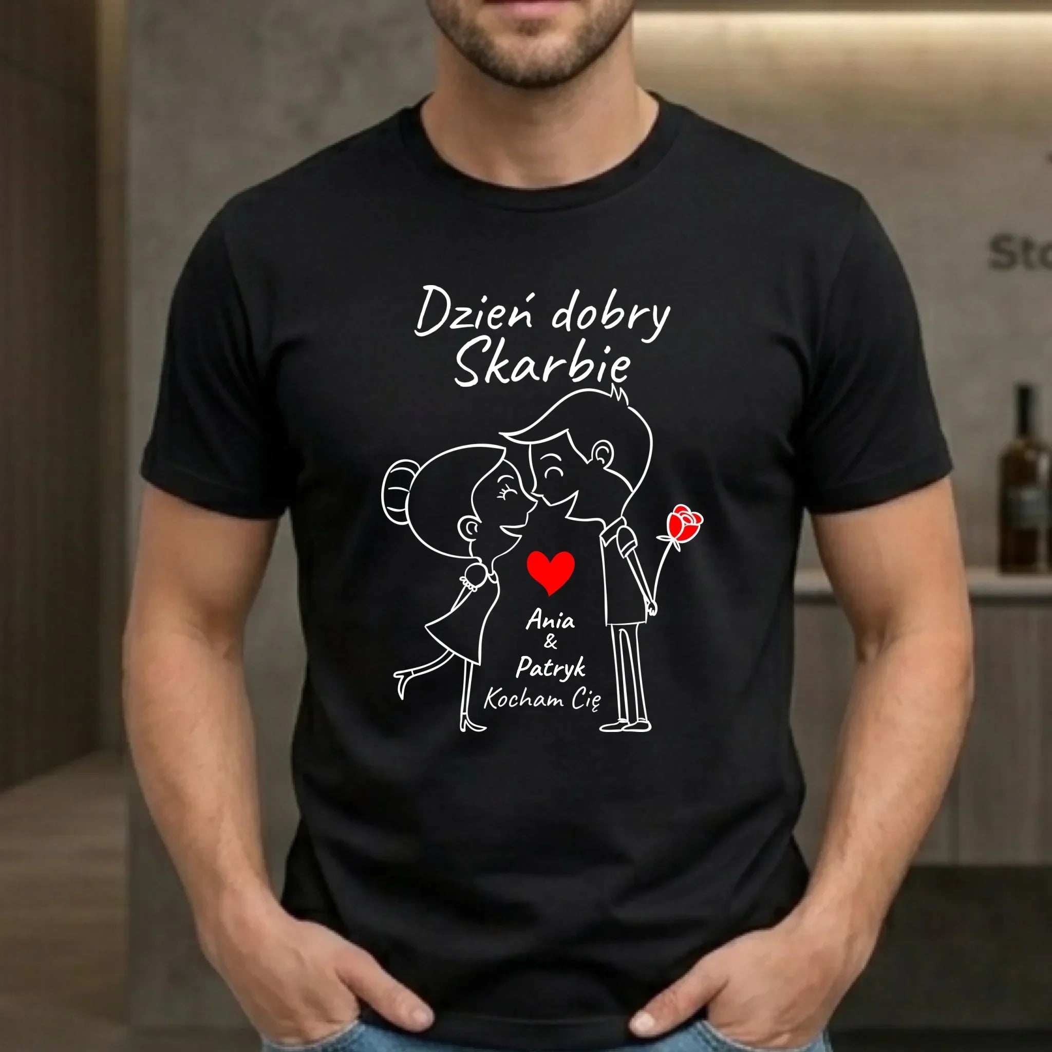 Koszulka męska dla par - Dzień dobry Skarbie - personalizowana W15 - StoryCups.pl