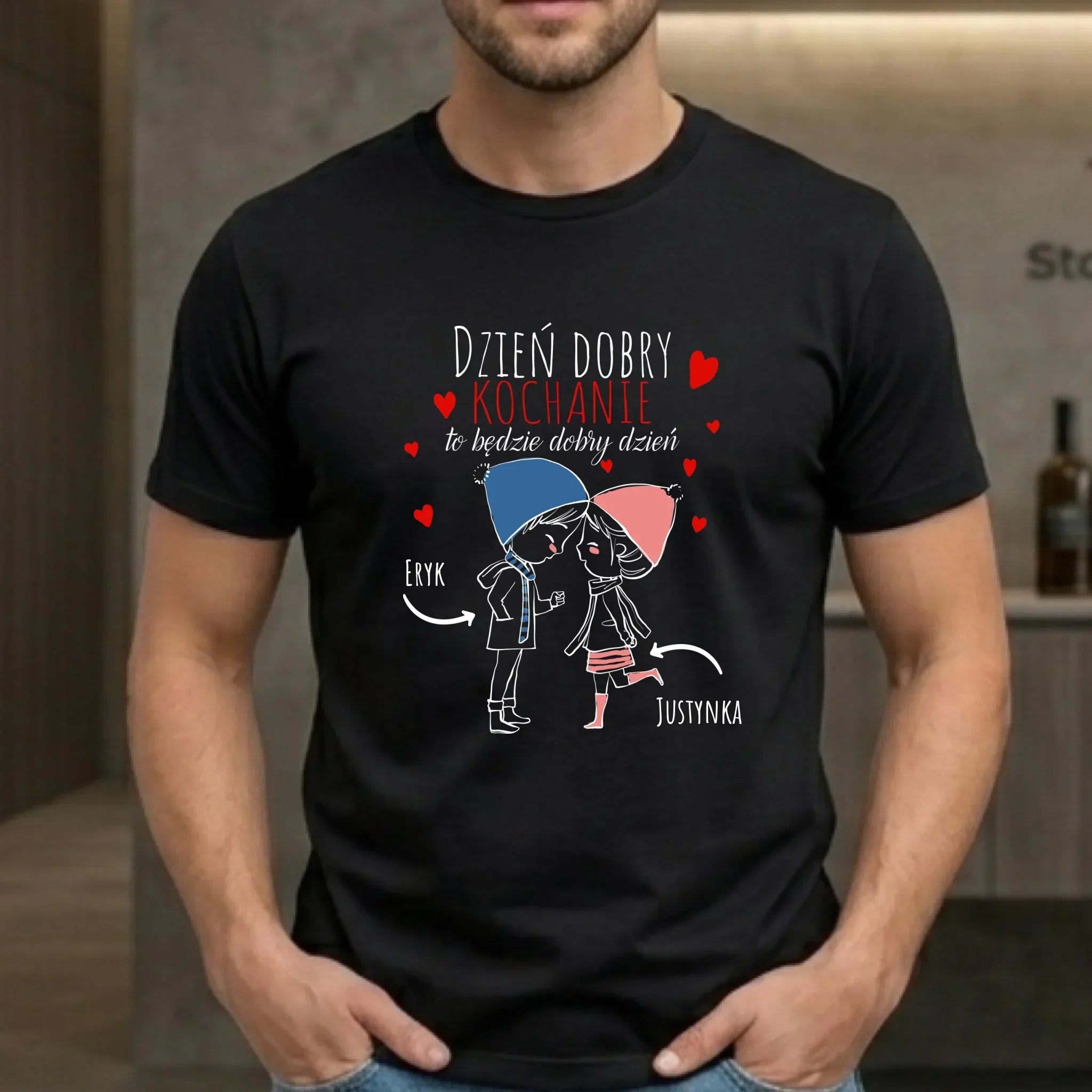 Koszulka męska dla par - Dzień dobry Kochanie - personalizowana W10 - StoryCups.pl