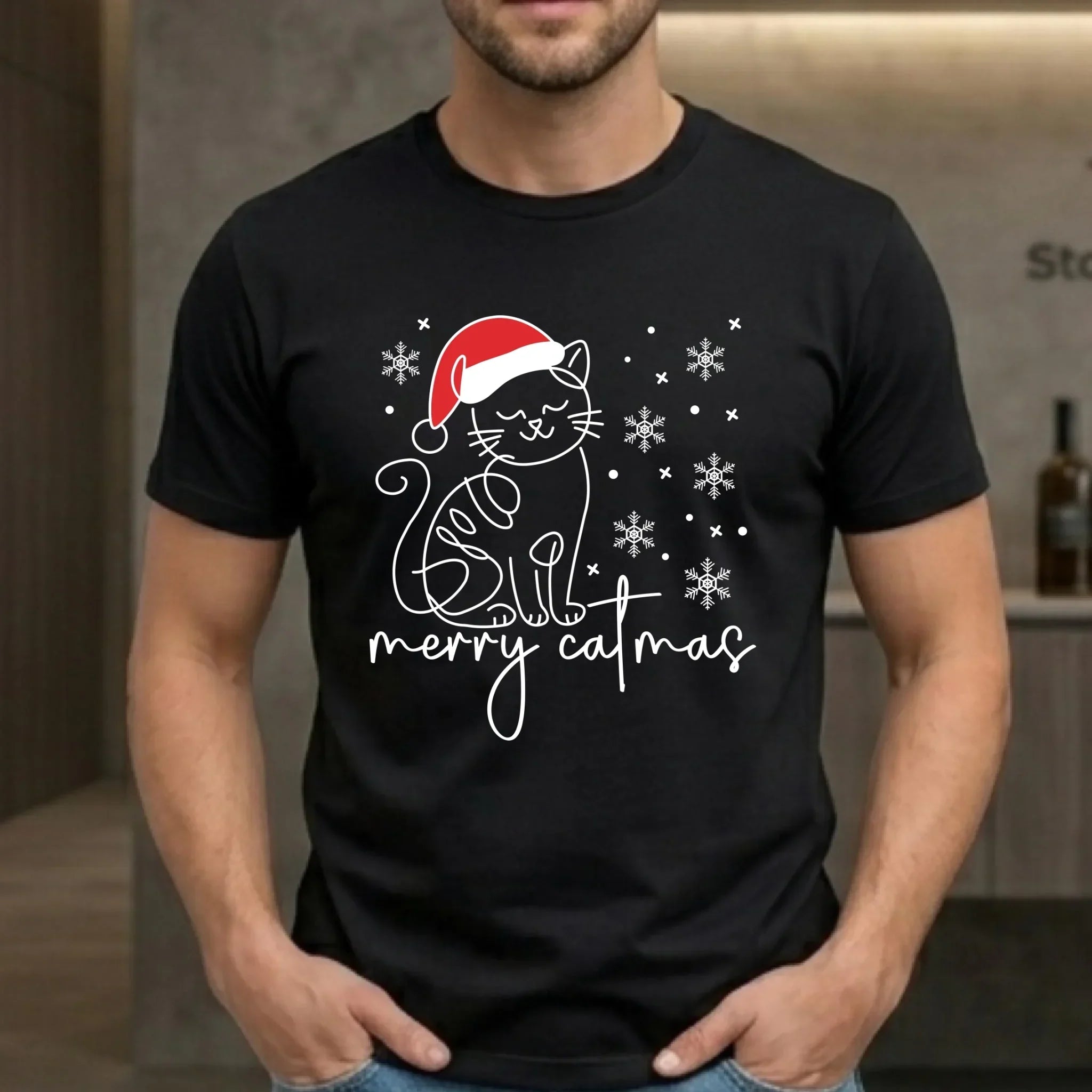 Koszulka męska świąteczna - Kot Merry catmas BN151 - StoryCups.pl
