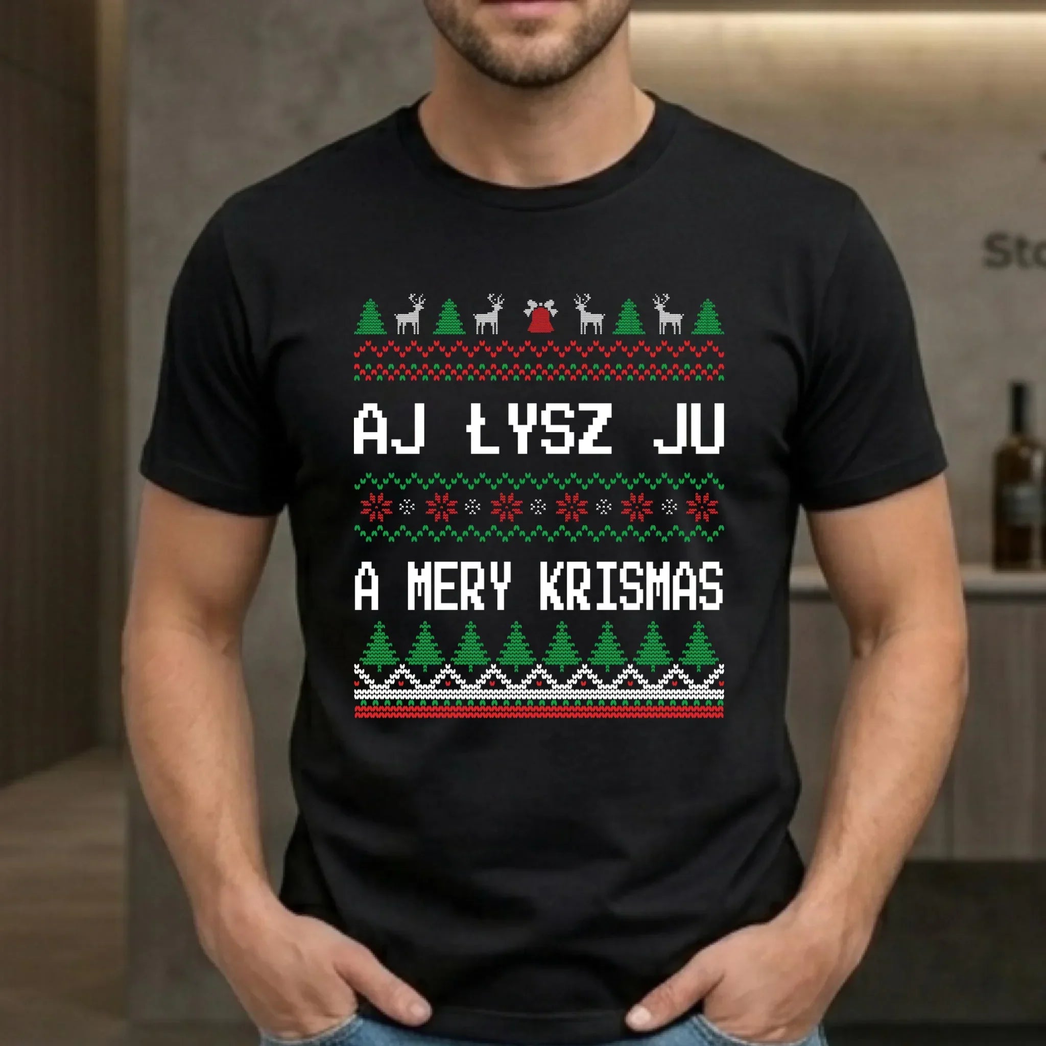 Koszulka męska świąteczna - Aj łysz ju a mery krismas BN12 - StoryCups.pl