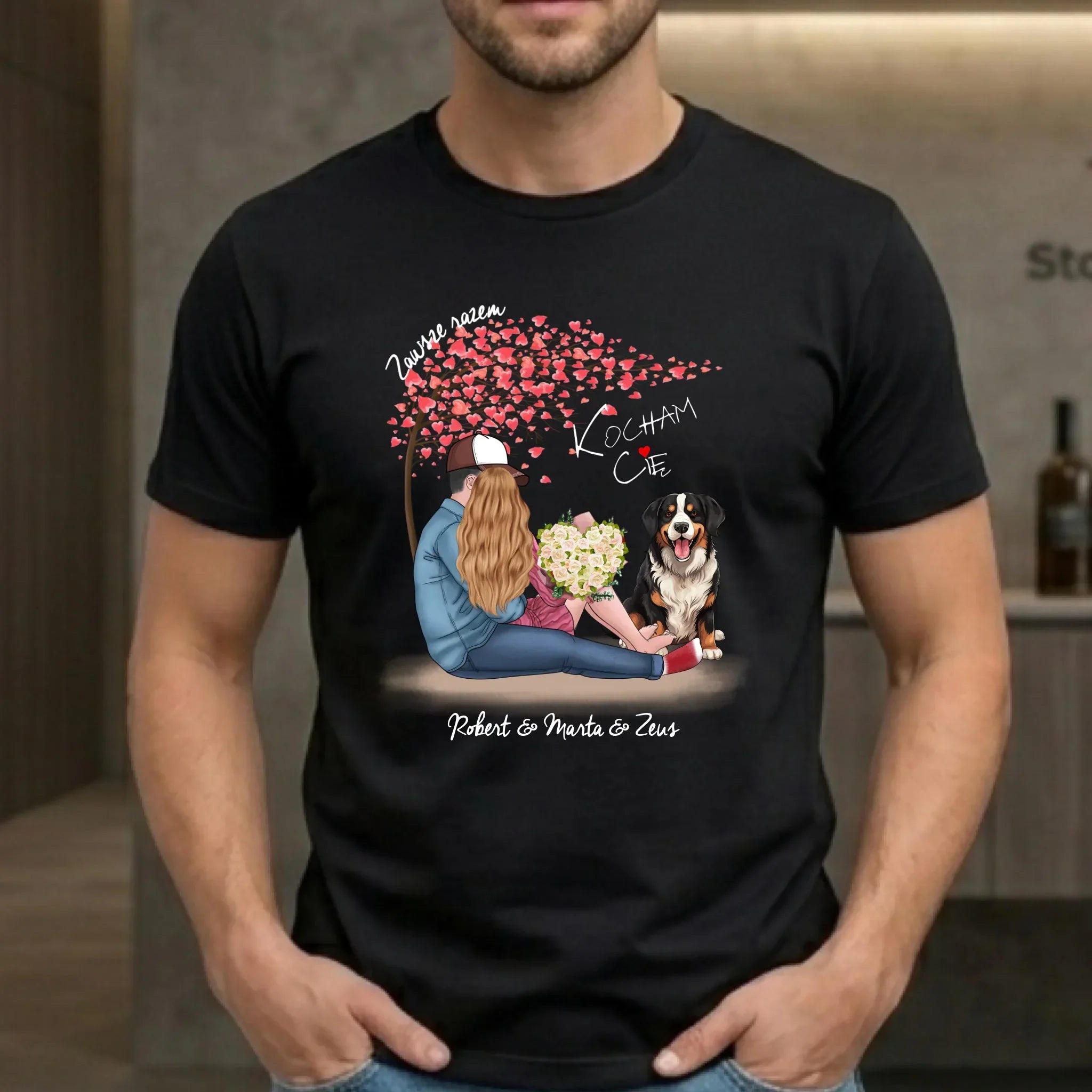 Koszulka męska dla par + Berneńczyk - Zawsze razem - personalizowana W04A - StoryCups.pl