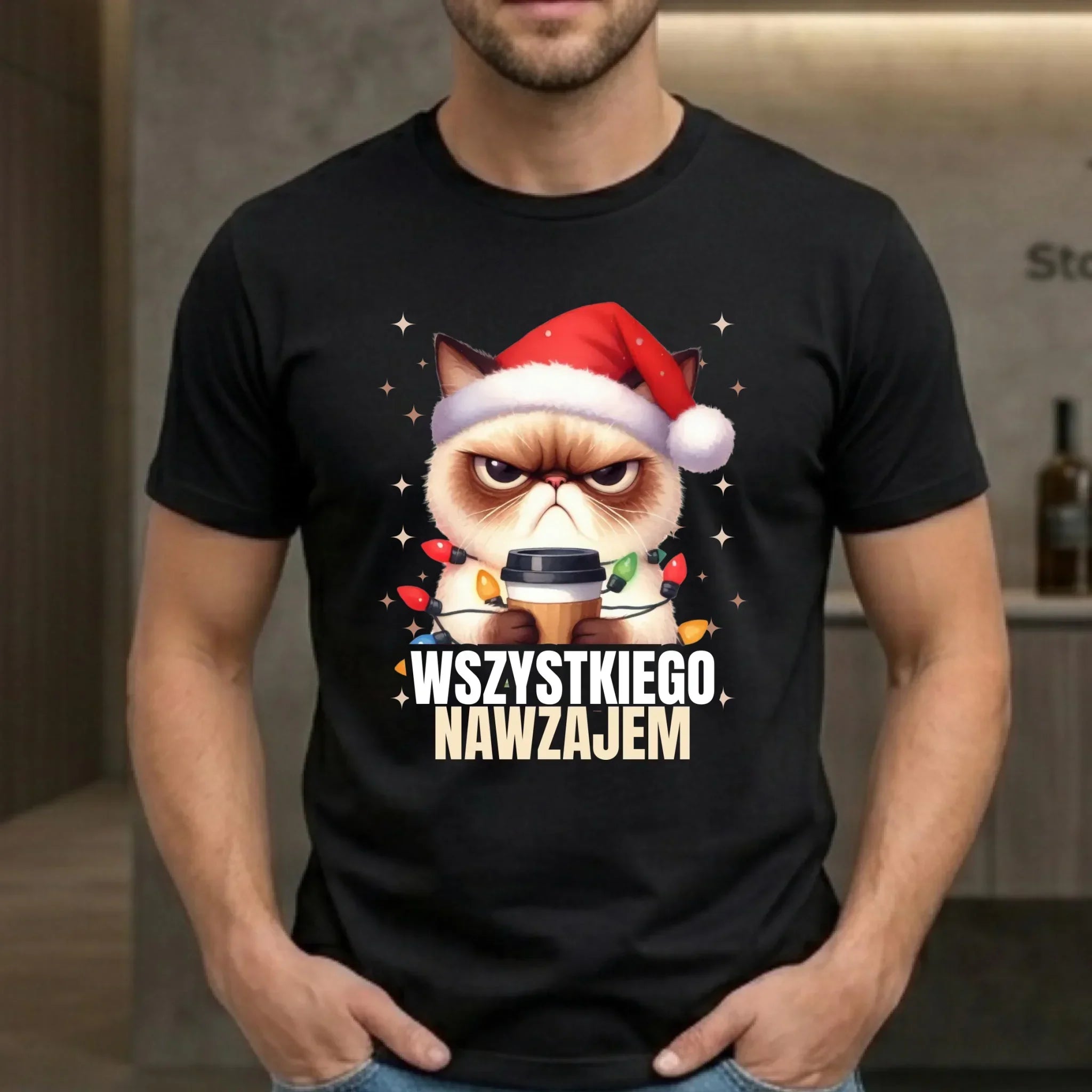 Koszulka męska świąteczna - Grumpy Cat Wszystkiego nawzajem BN33 - StoryCups.pl