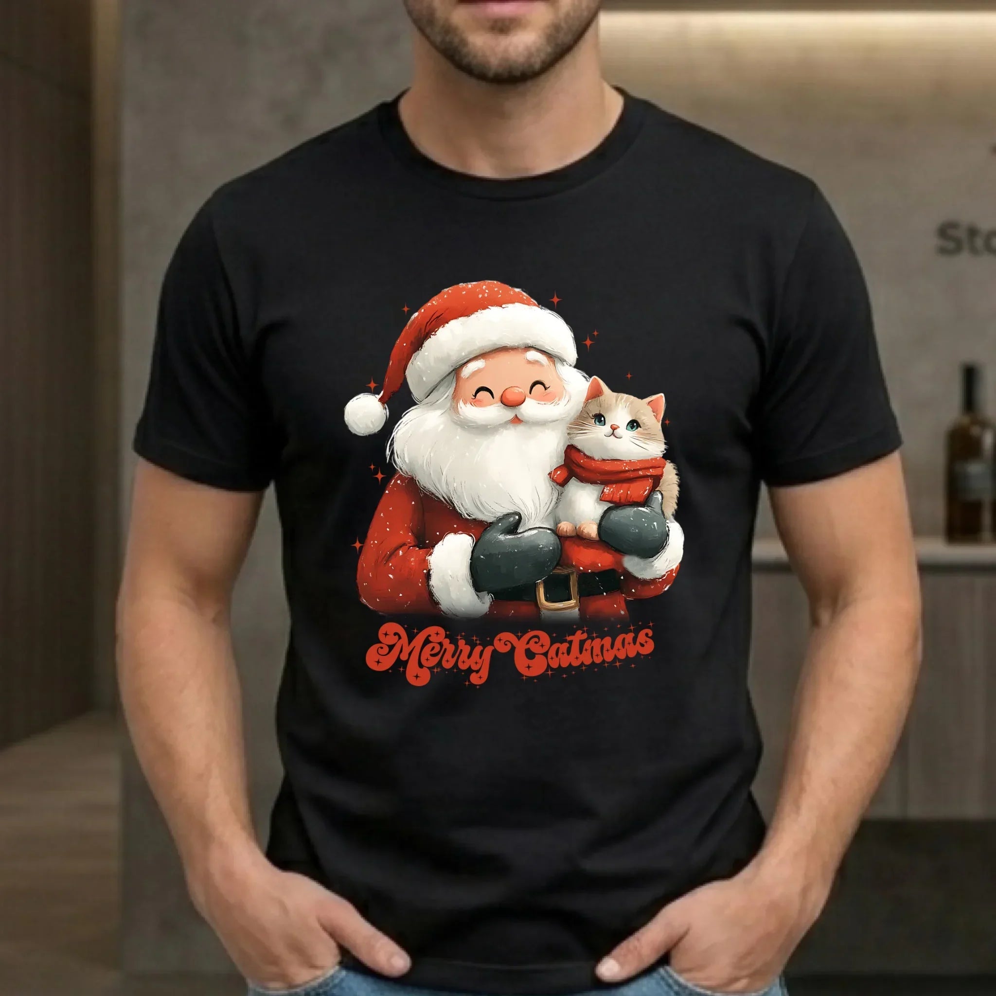 Koszulka męska świąteczna - Z kotem Merry Catmas BN38 - StoryCups.pl