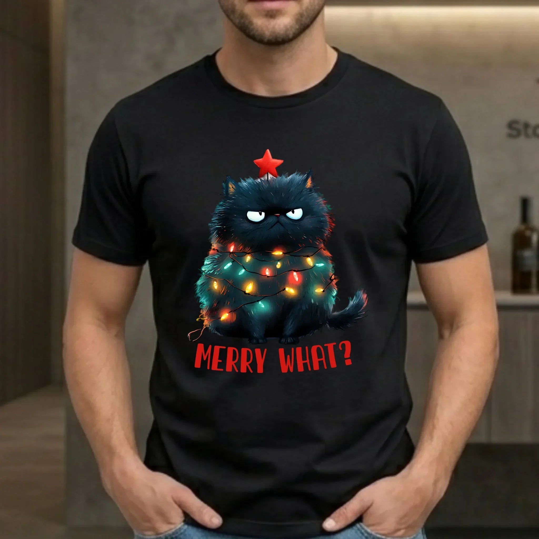 Koszulka męska świąteczna - Grumpy Cat Merry what? BN37 - StoryCups.pl