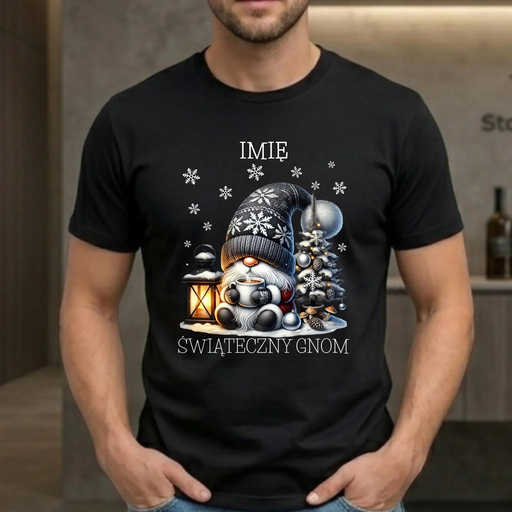 Koszulka męska świąteczna - Gnom z czekoladą - personalizowana BN41 - StoryCups.pl
