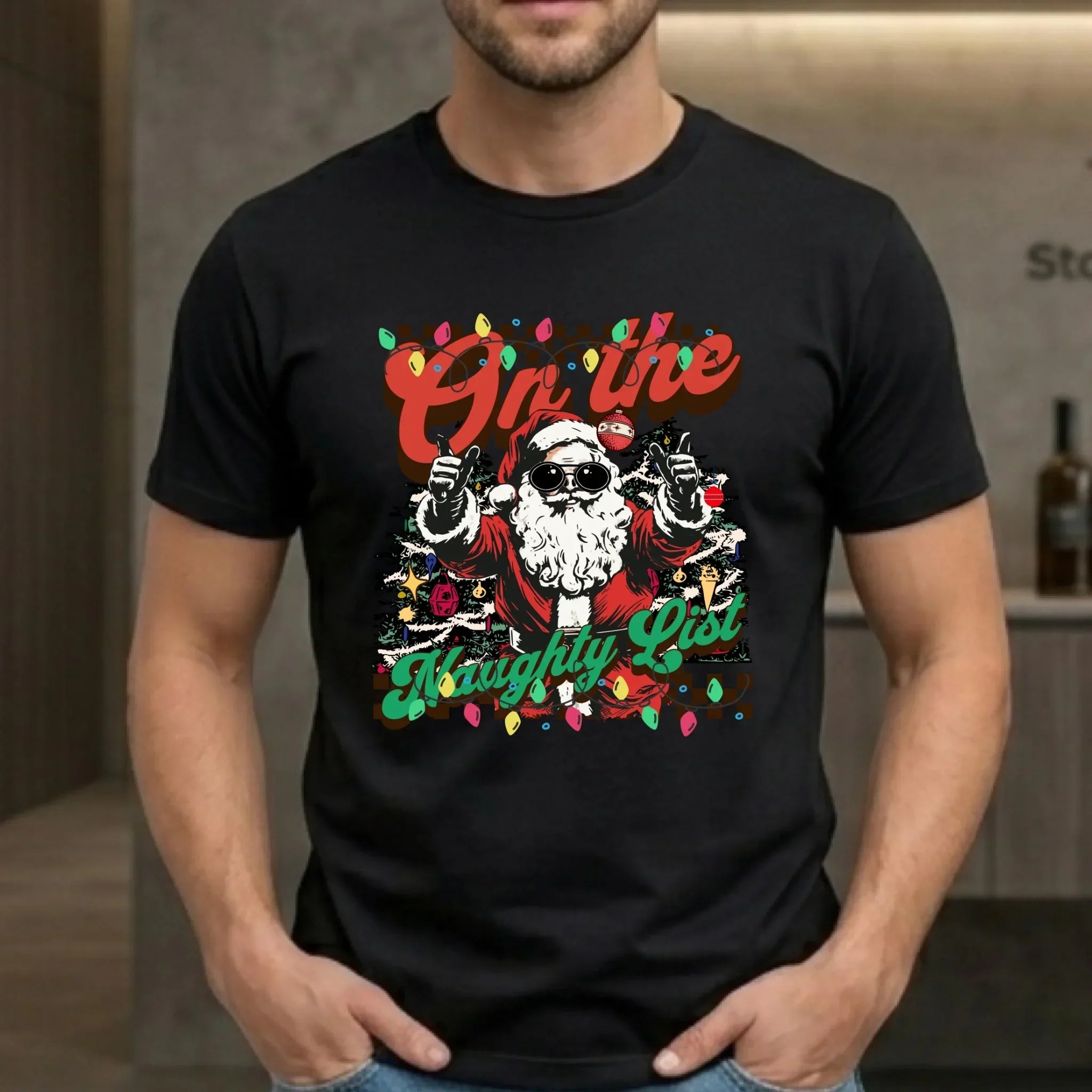 Koszulka męska świąteczna - On the Naughty List BN50 - StoryCups.pl
