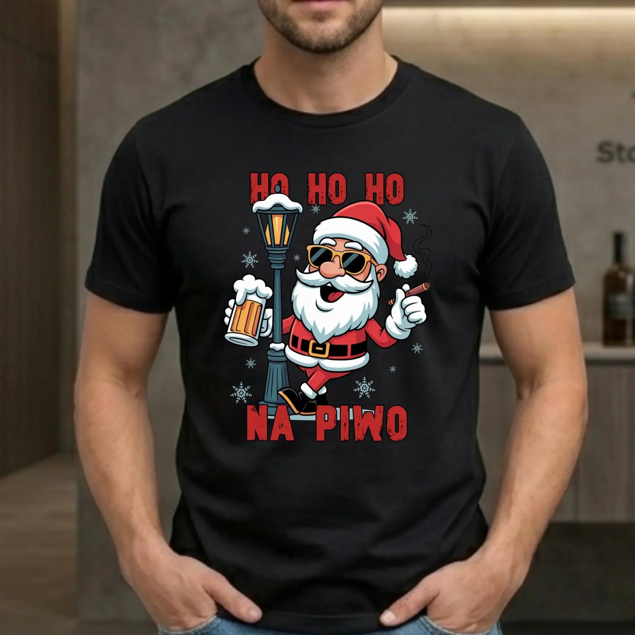 Koszulka męska świąteczna - Mikołaj Ho ho ho na piwo BN64 - StoryCups.pl