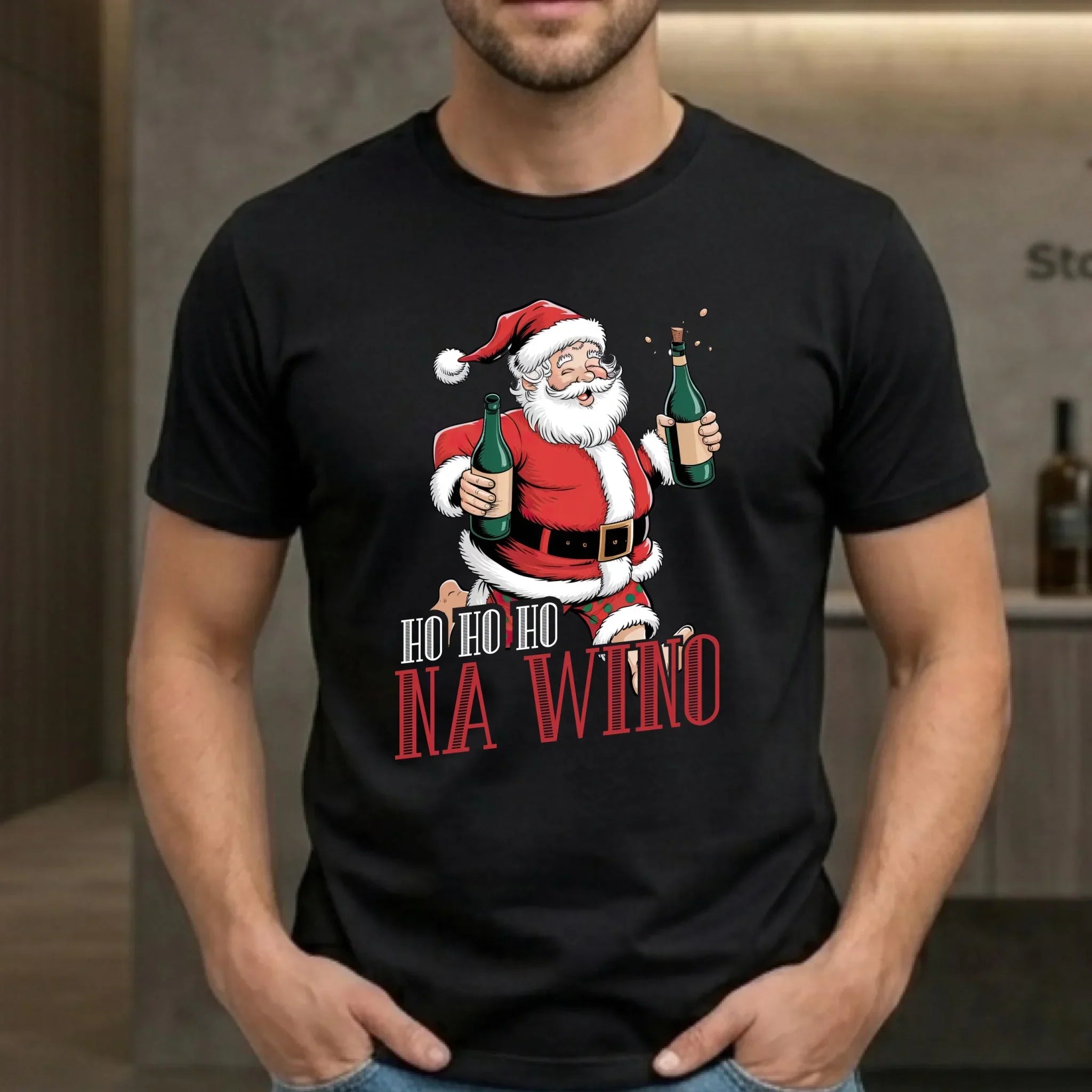 Koszulka męska świąteczna - Mikołaj Ho ho ho na wino BN61 - StoryCups.pl