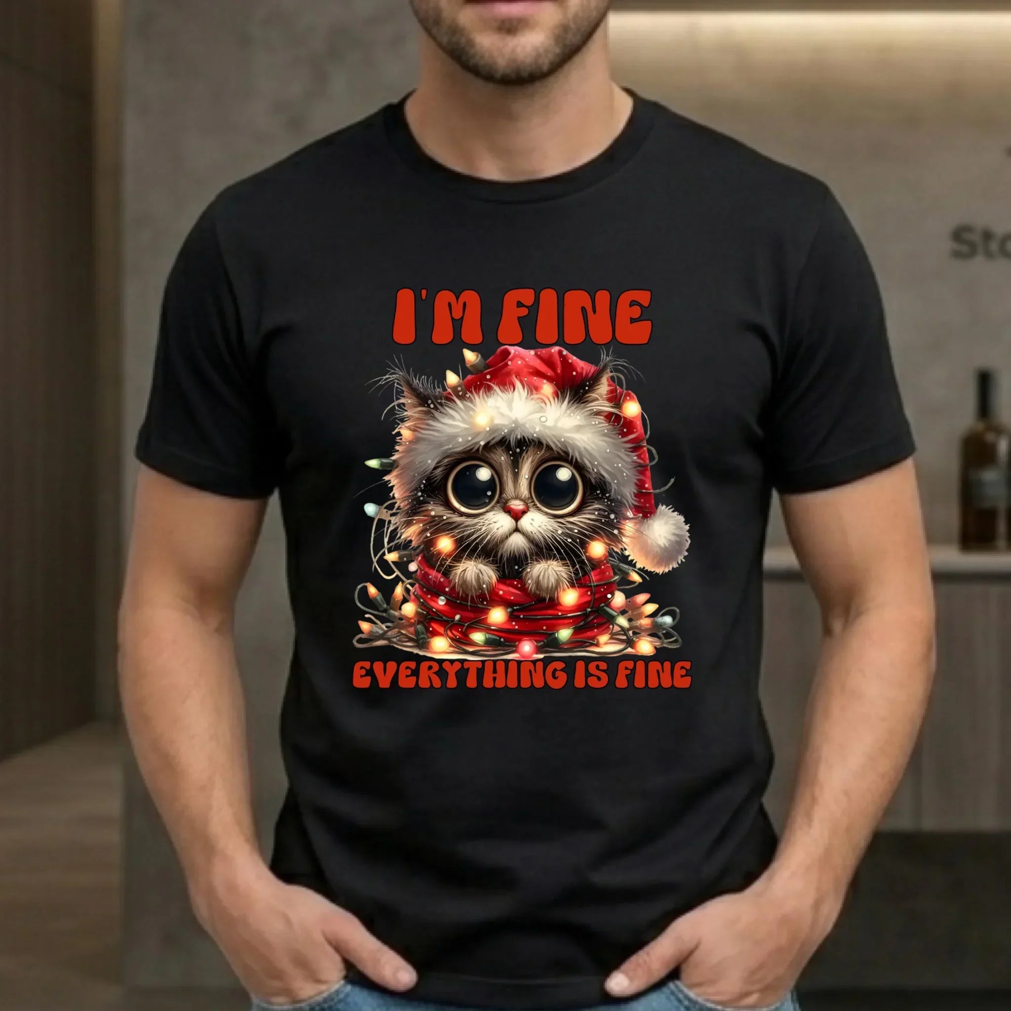 Koszulka męska świąteczna - Kotek I'm fine everything is fine BN67 - StoryCups.pl