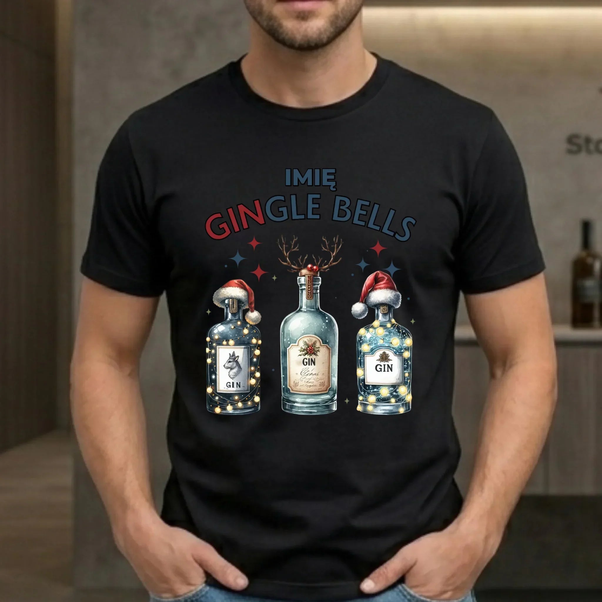 Koszulka męska świąteczna - Gin Gingle bells - personalizowana BN68 - StoryCups.pl