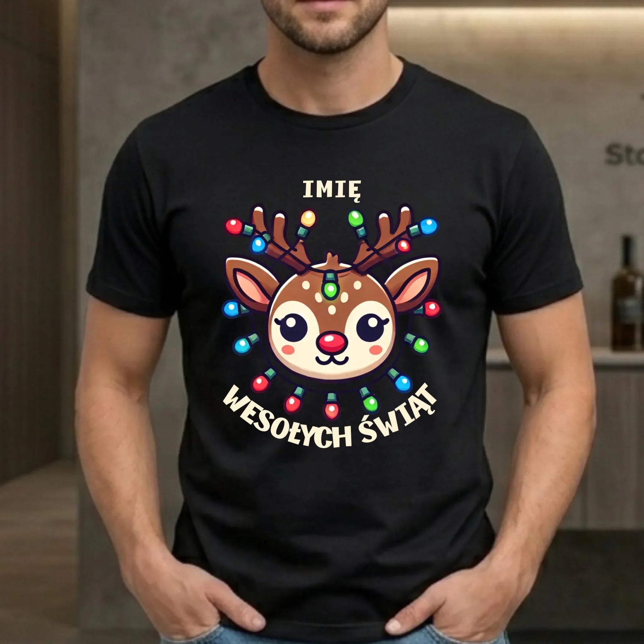 Koszulka męska świąteczna - Renifer Wesołych Świąt - personalizowana BN72 - StoryCups.pl