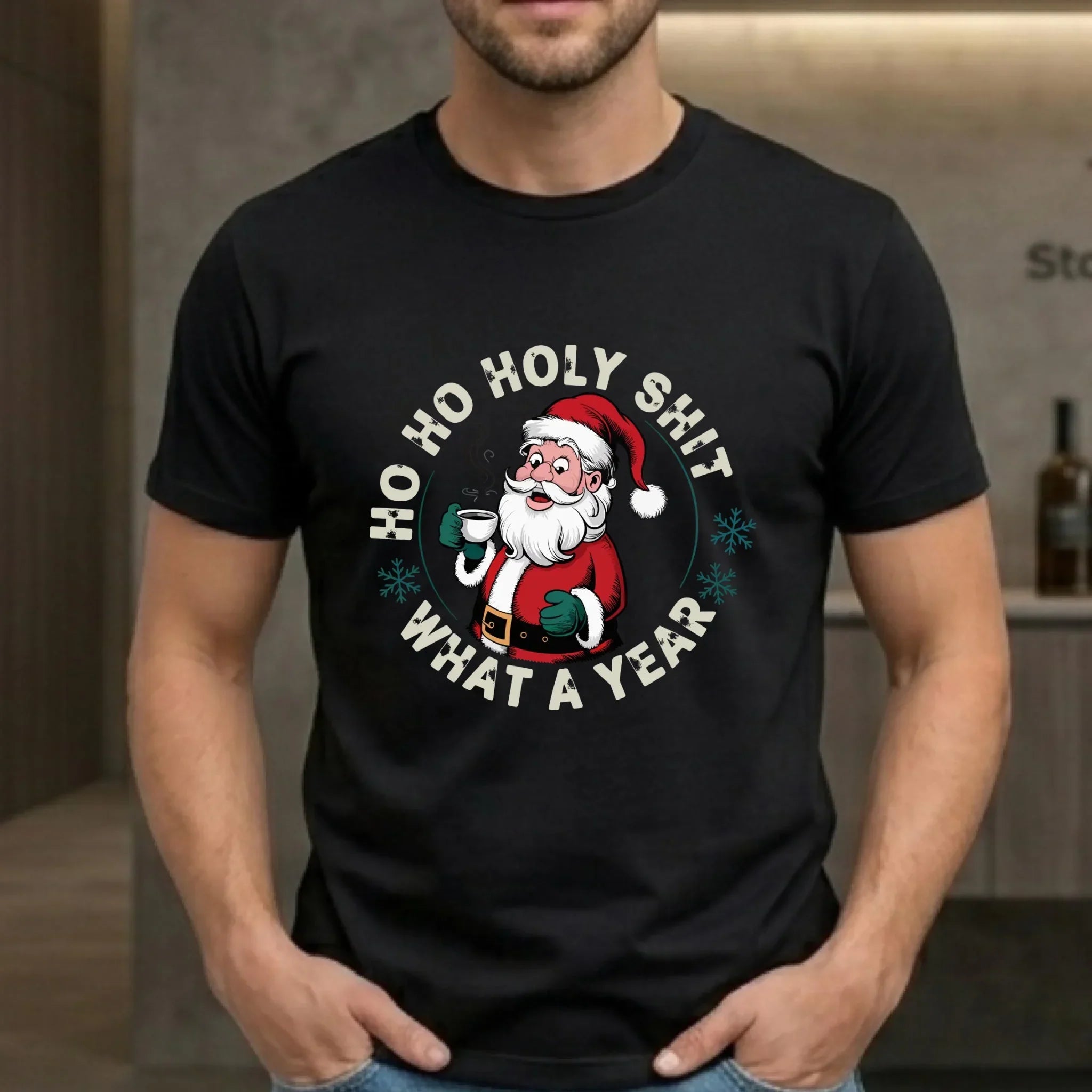 Koszulka męska świąteczna - Ho ho holy shit what a year BN74 - StoryCups.pl