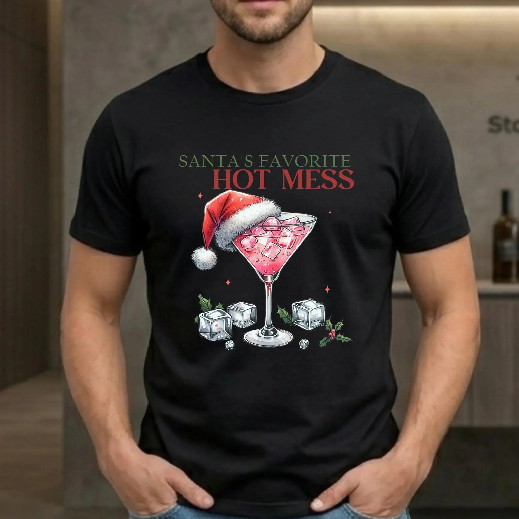 Koszulka męska świąteczna - Santa's favorite hot mess BN75 - StoryCups.pl