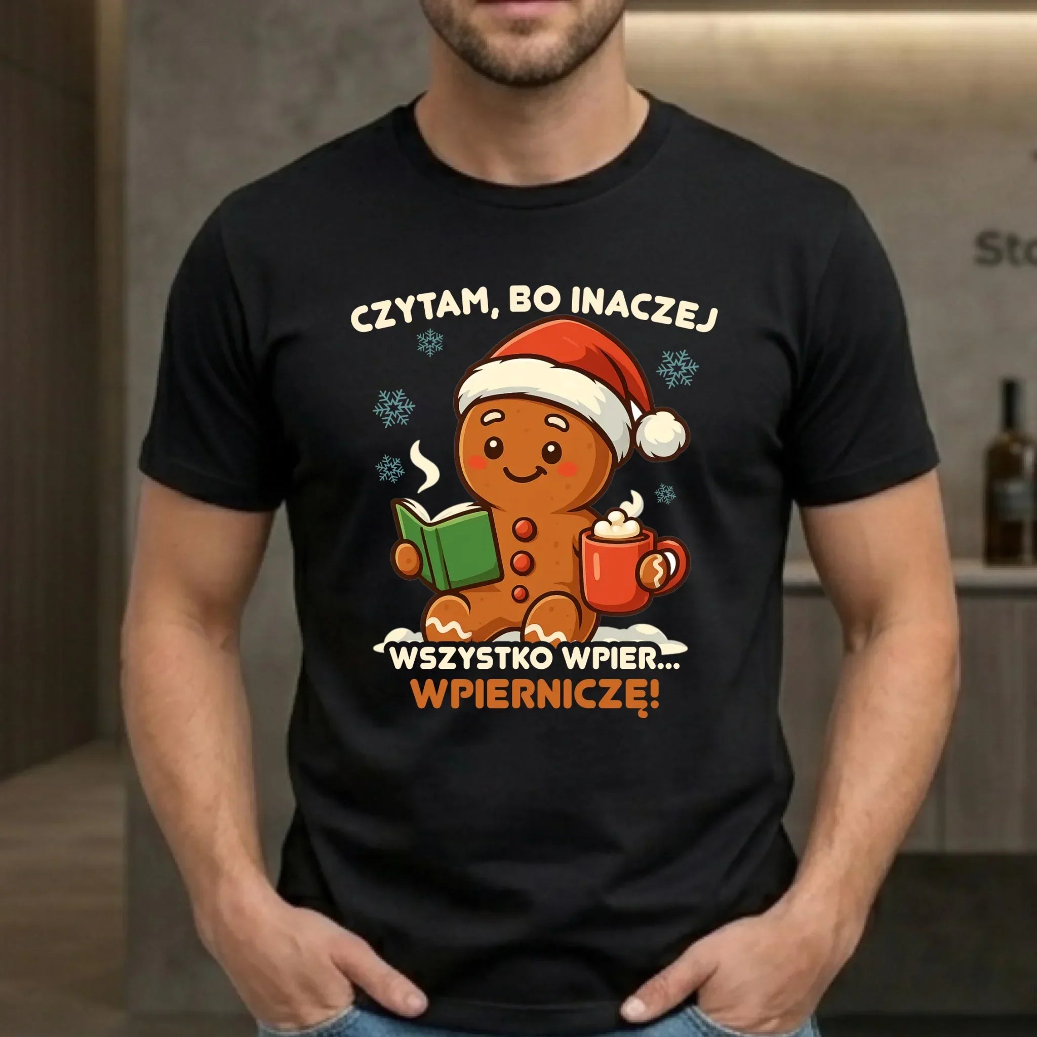 Koszulka męska świąteczna - Czytam, bo inaczej wszystko wpier... wpierniczę BN79 - StoryCups.pl