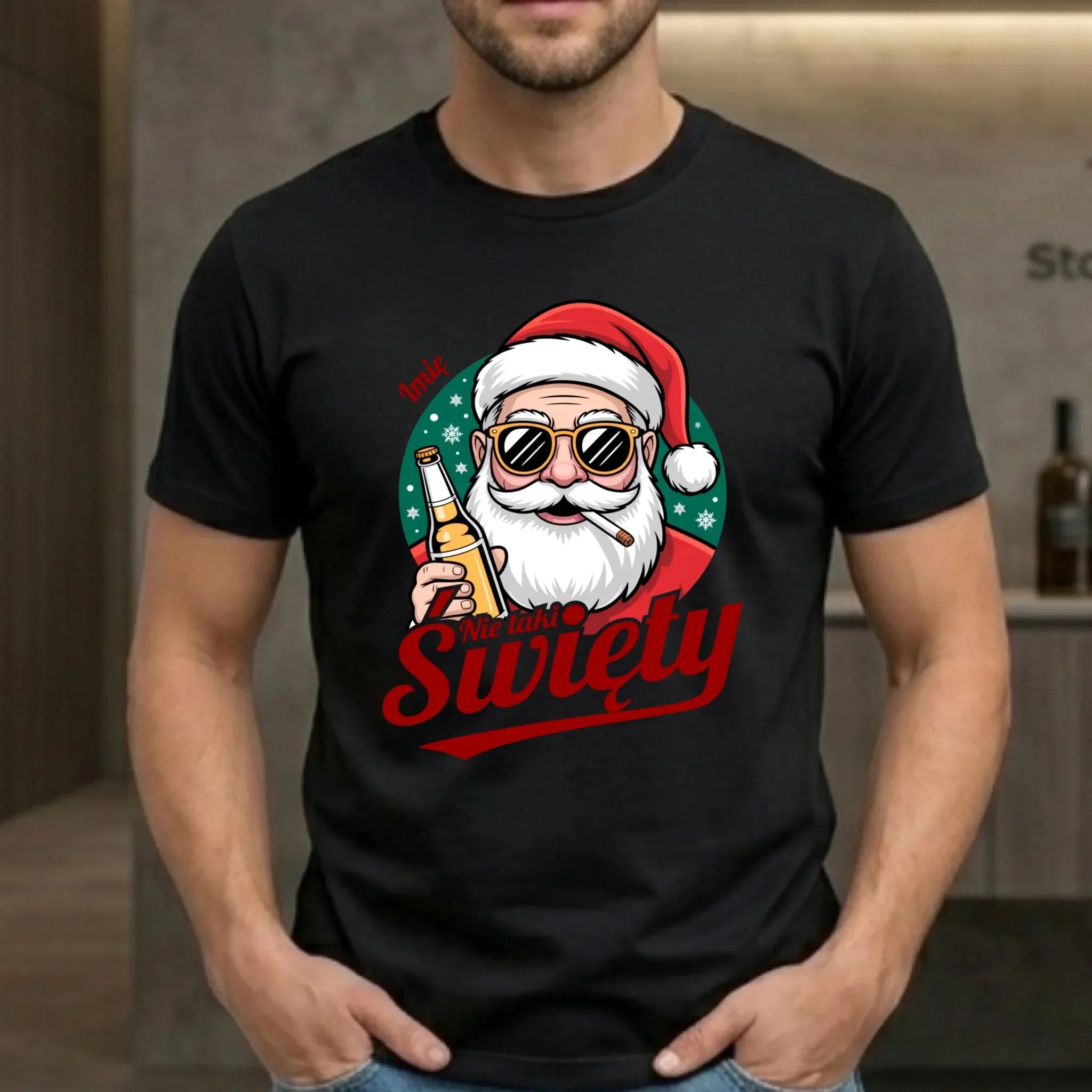 Koszulka męska świąteczna - Mikołaj nie taki święty - personalizowana BN80 - StoryCups.pl