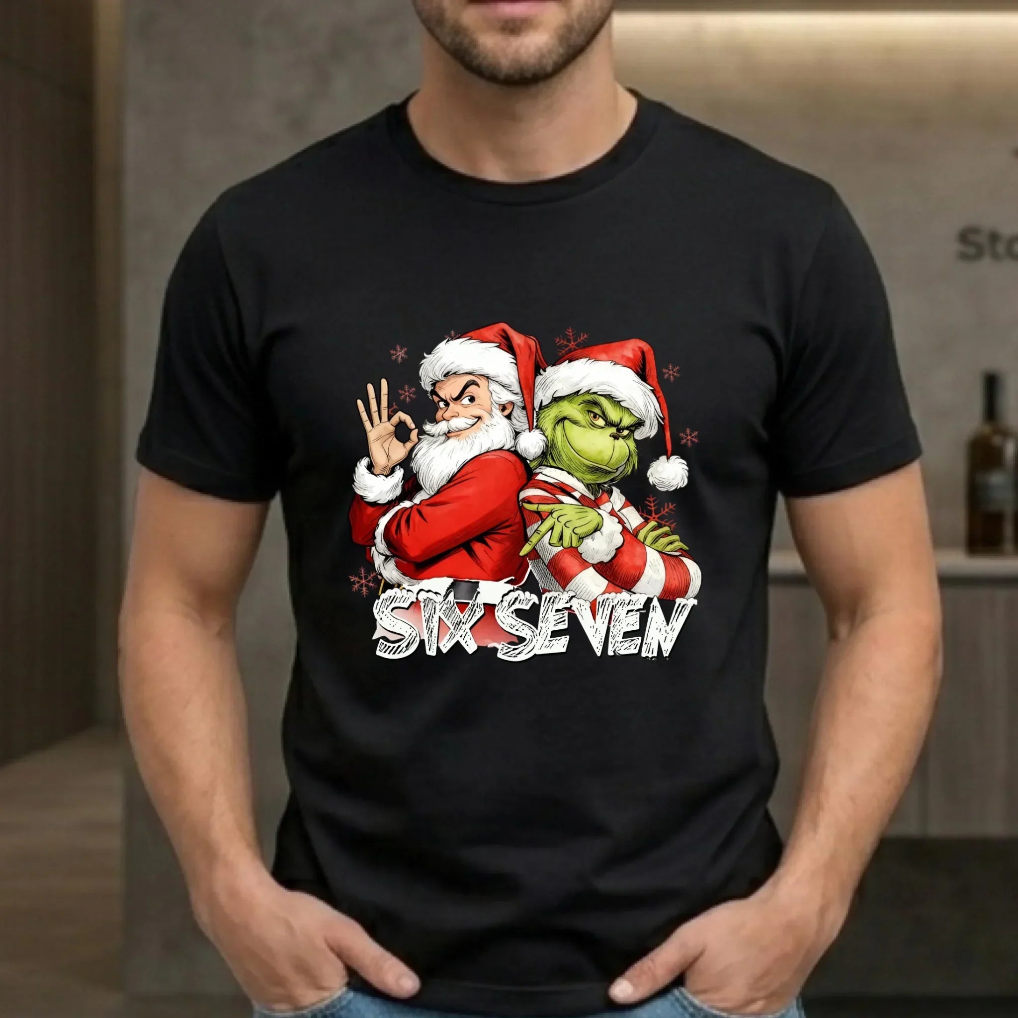 Koszulka męska świąteczna - Mikołaj i Grinch six seven 67 BN148 - StoryCups.pl