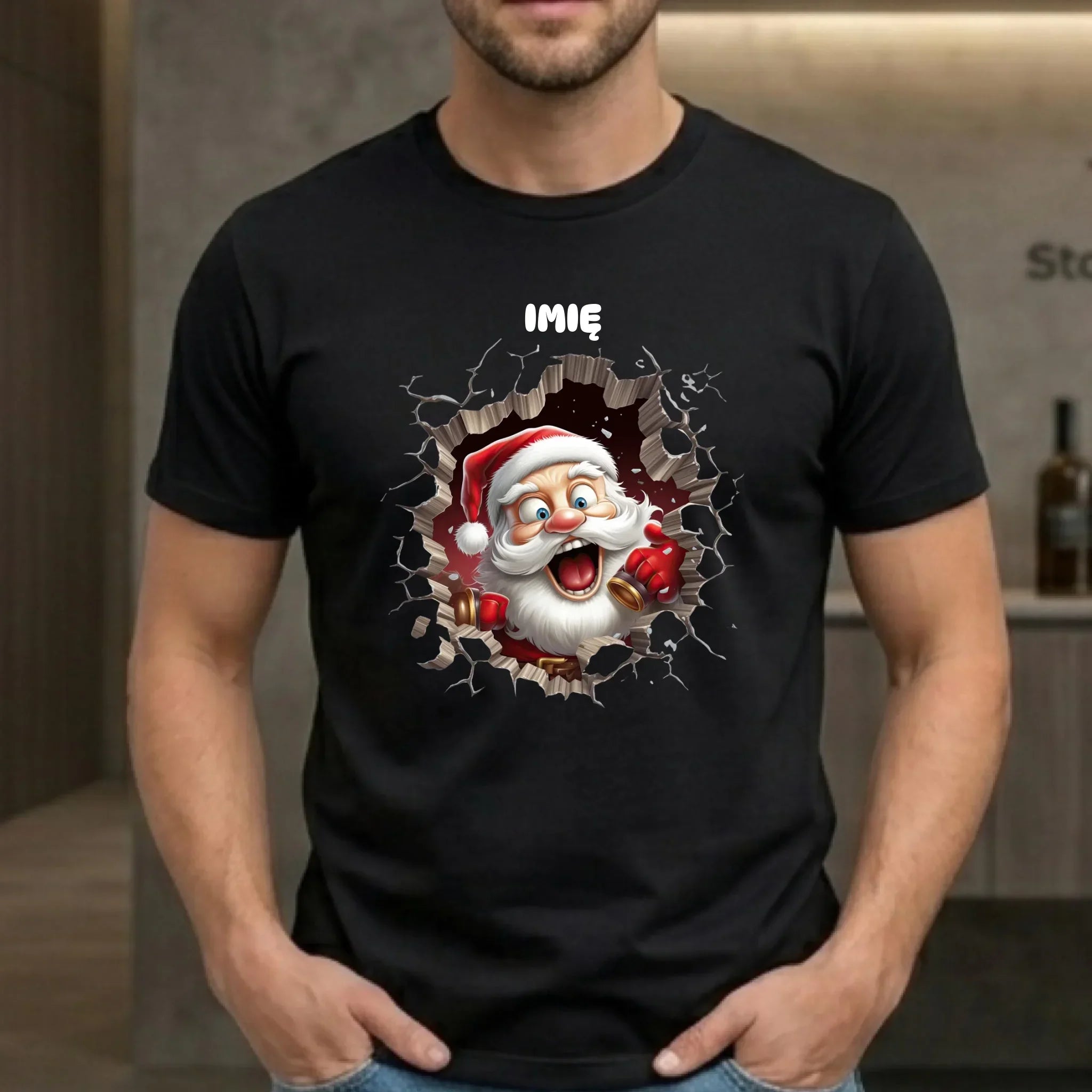 Koszulka męska świąteczna - Mikołaj 3D - personalizowana BN85 - StoryCups.pl