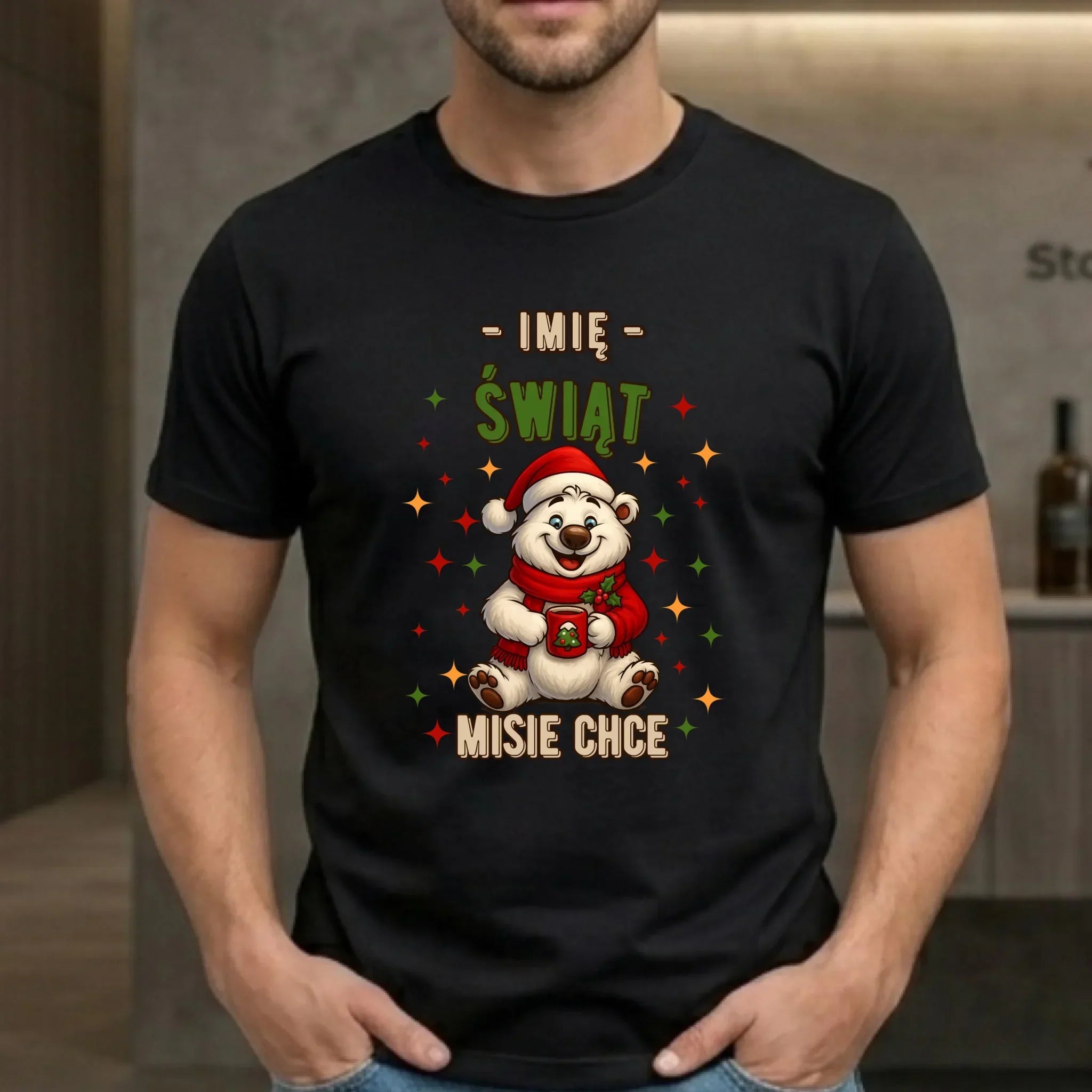 Koszulka męska świąteczna - Misiek Świąt misie chce - personalizowana BN86 - StoryCups.pl