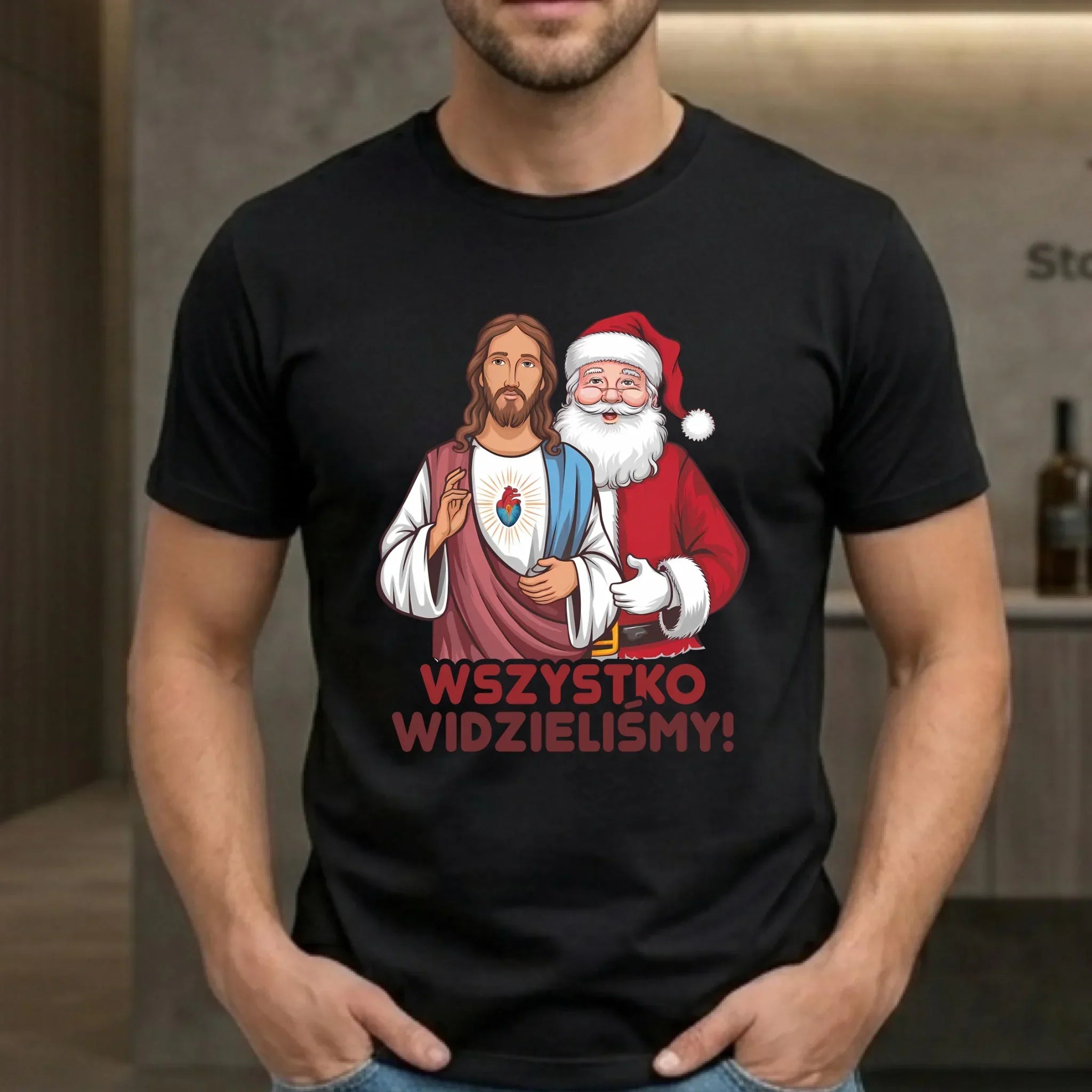 Koszulka męska świąteczna - Jezus i Mikołaj Wszystko widzieliśmy BN89 - StoryCups.pl
