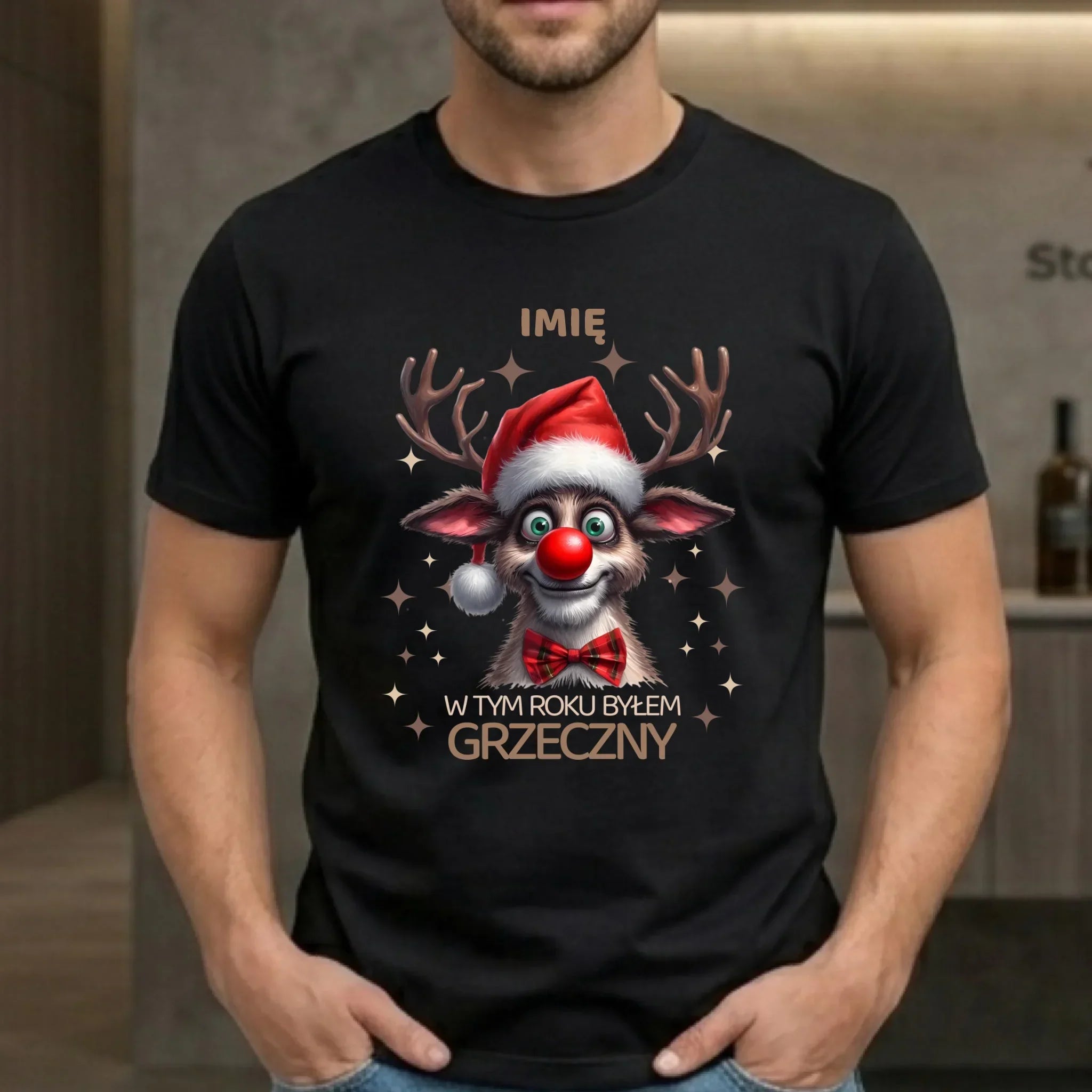 Koszulka męska świąteczna - Renifer W tym roku byłem grzeczny - personalizowana BN96 - StoryCups.pl