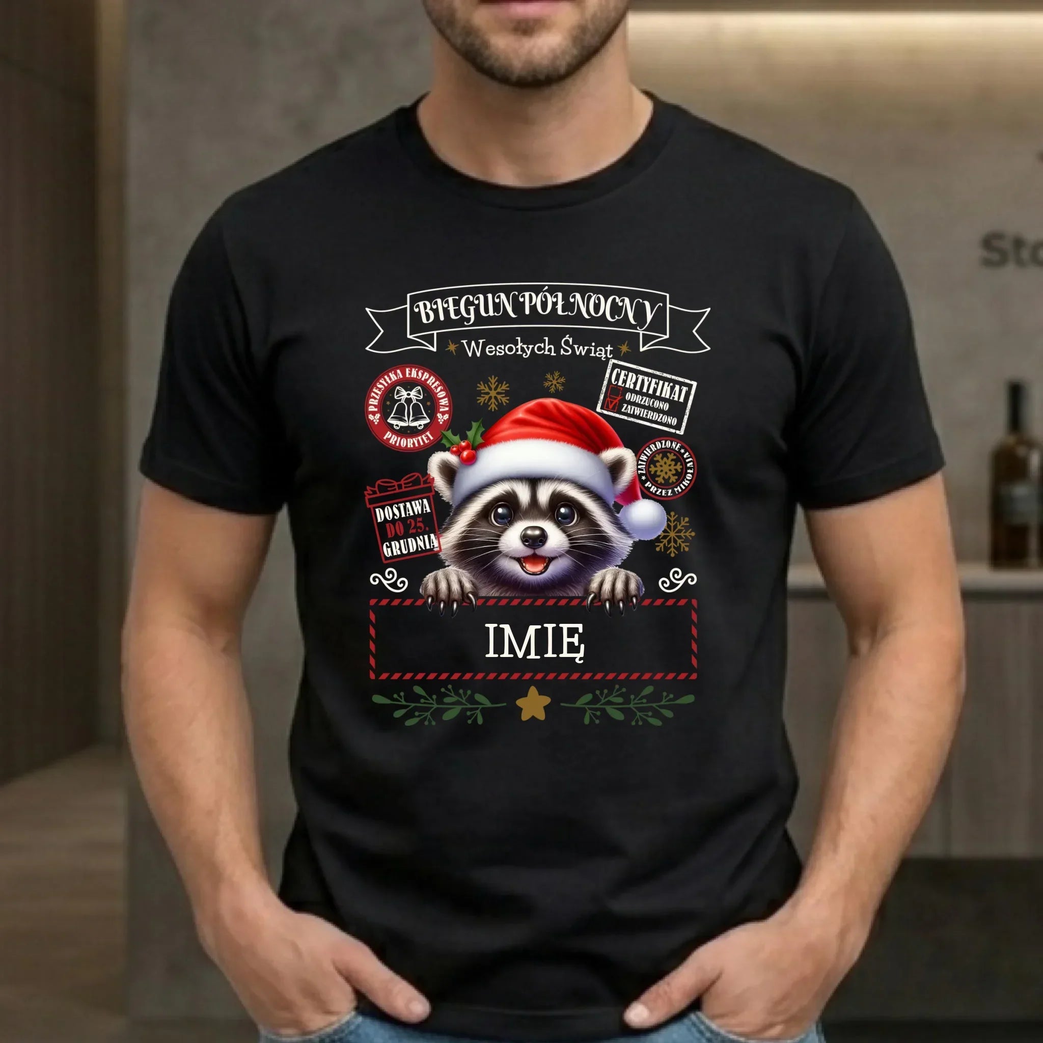 Koszulka męska świąteczna - Szop Paczka od Mikołaja - personalizowana BN145 - StoryCups.pl