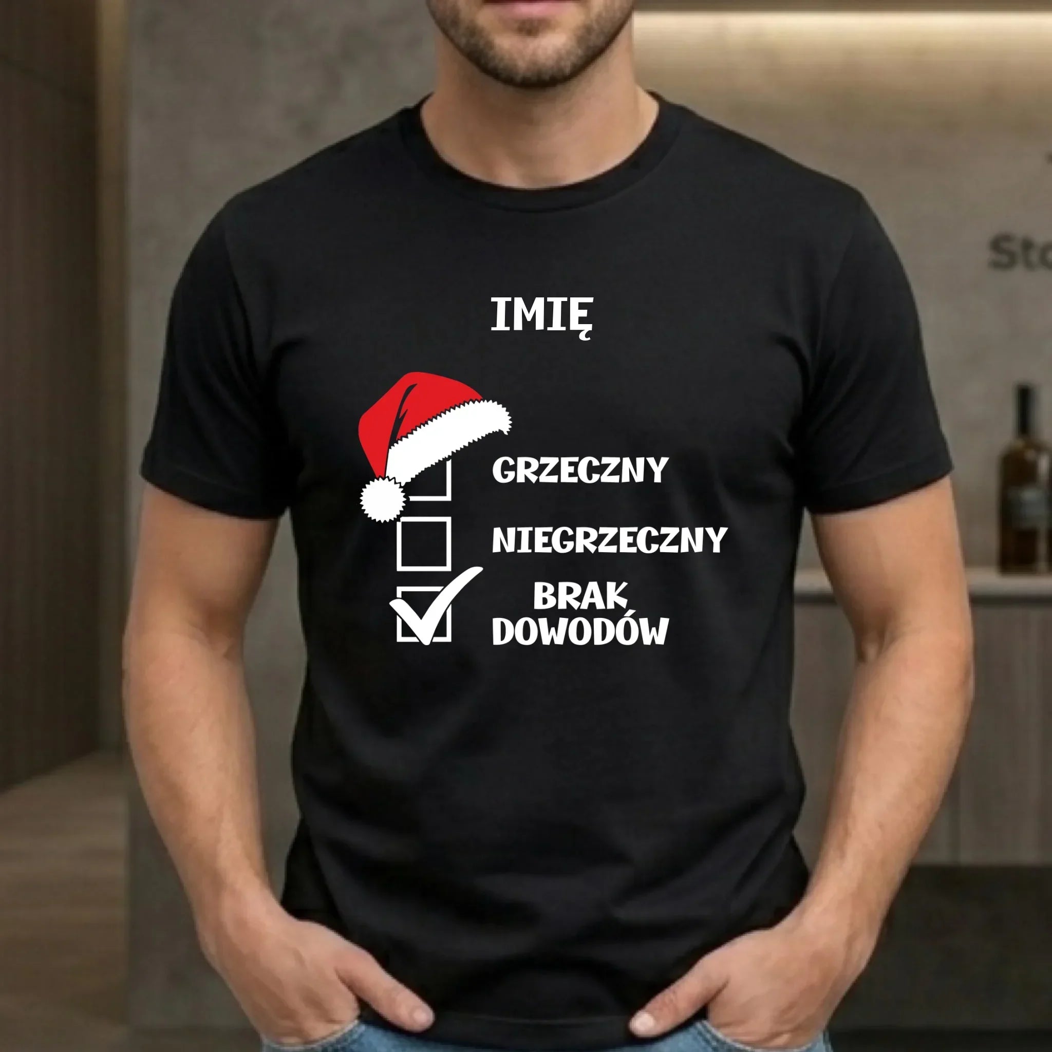 Koszulka męska świąteczna - Grzeczny niegrzeczny brak dowodów - personalizowana BN99 - StoryCups.pl