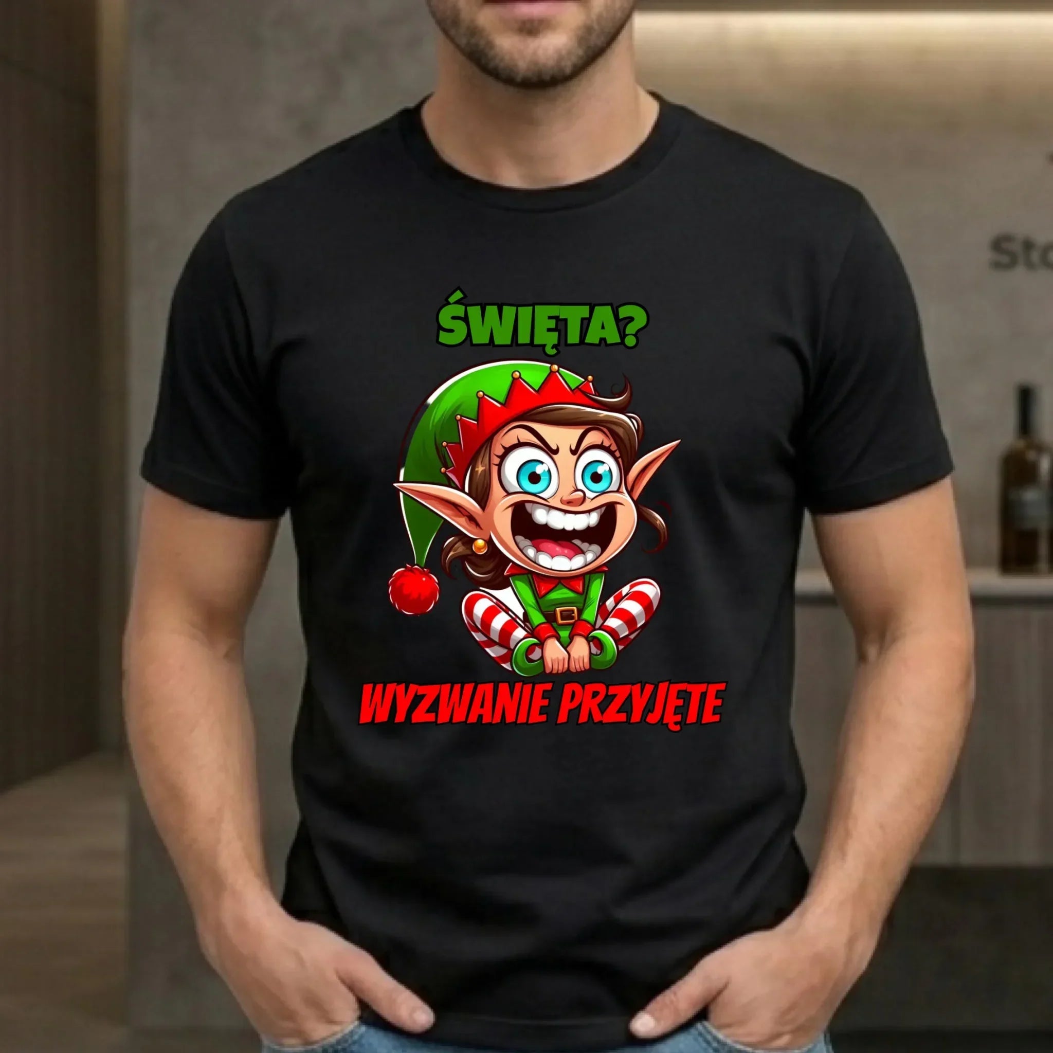 Koszulka męska świąteczna - Skrzat Wyzwanie przyjęte BN100 - StoryCups.pl