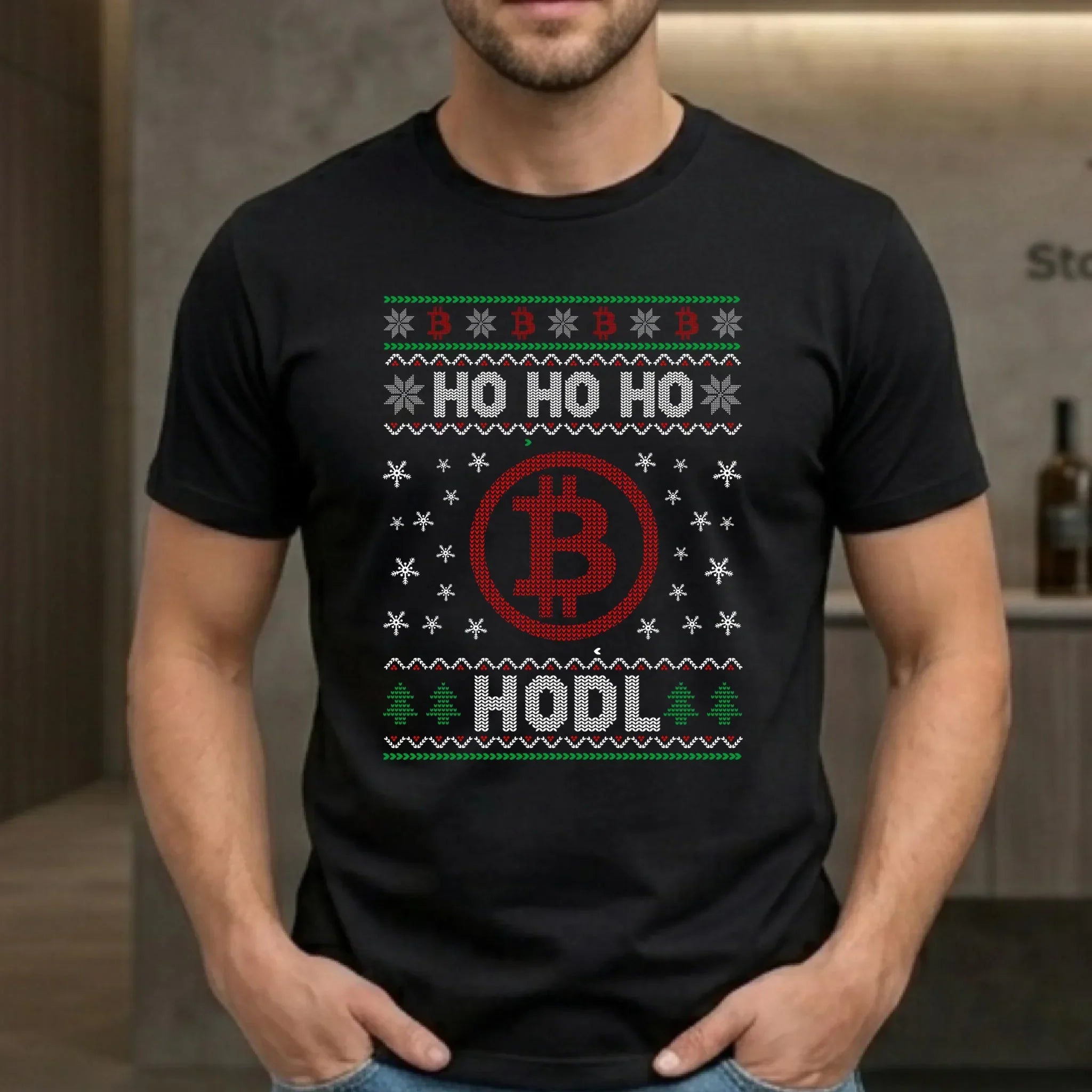 Koszulka męska świąteczna - Bitcoin - Ho Ho hodl BN103 - StoryCups.pl