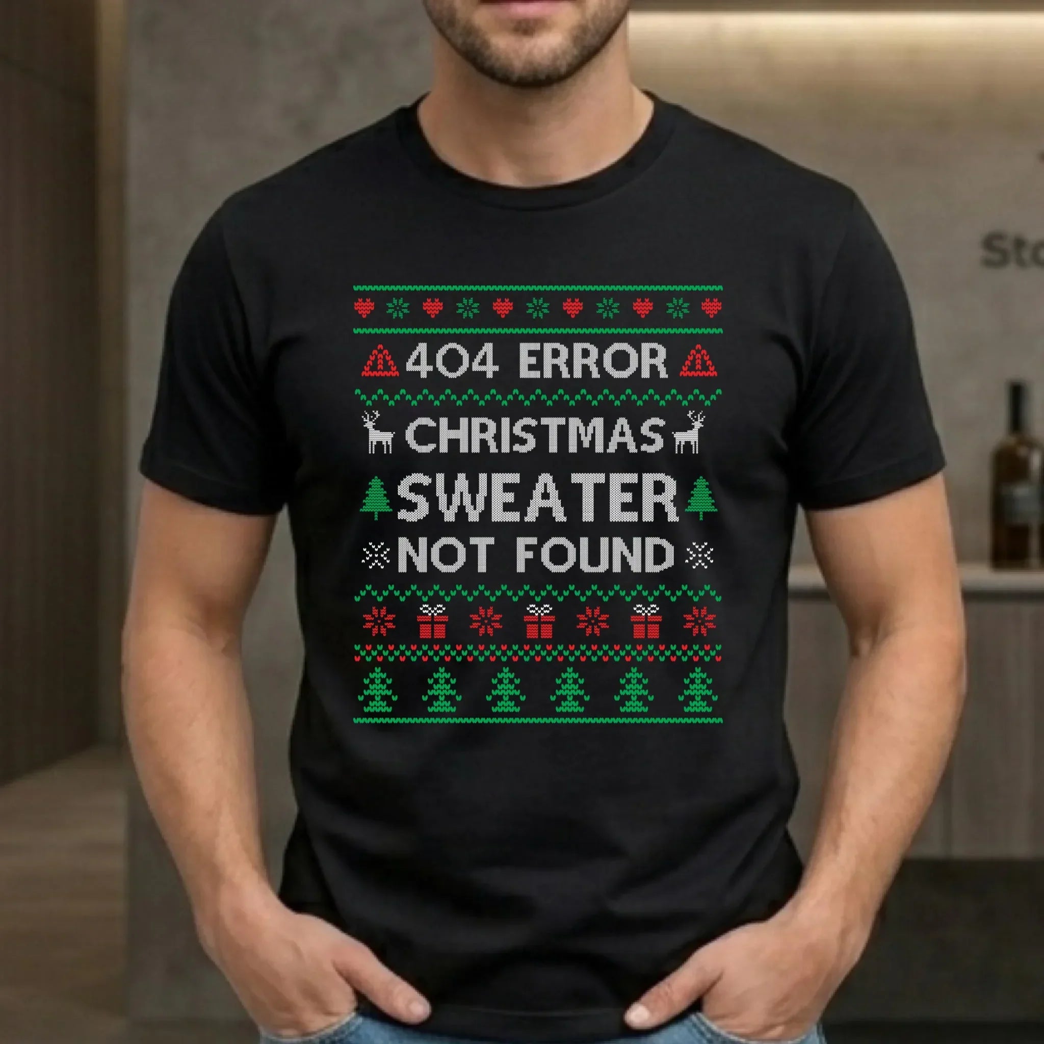 Koszulka męska świąteczna - Error 404 Christmas sweater not found BN107 - StoryCups.pl