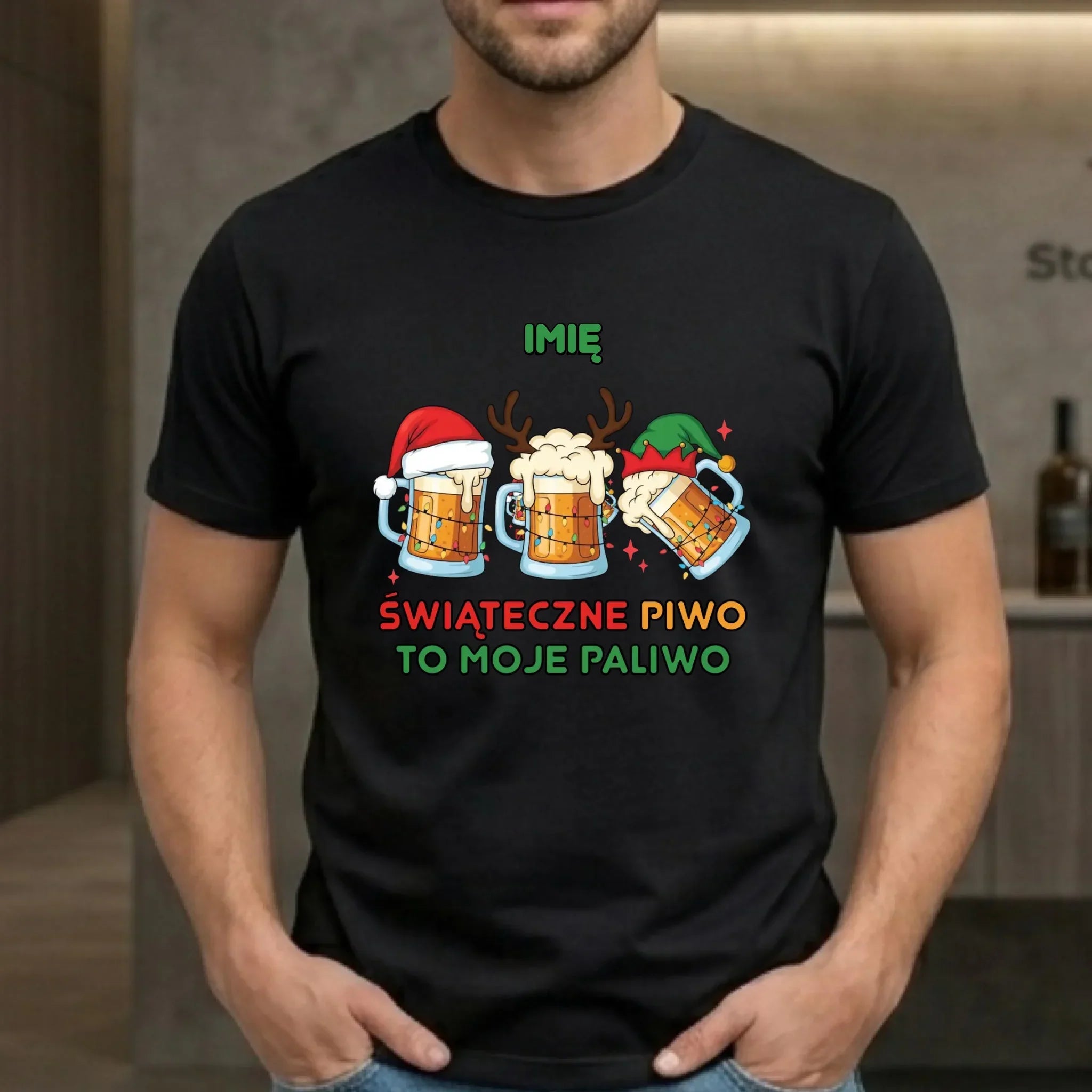 Koszulka męska świąteczna - Świąteczne piwo to moje paliwo - personalizowana BN119 - StoryCups.pl