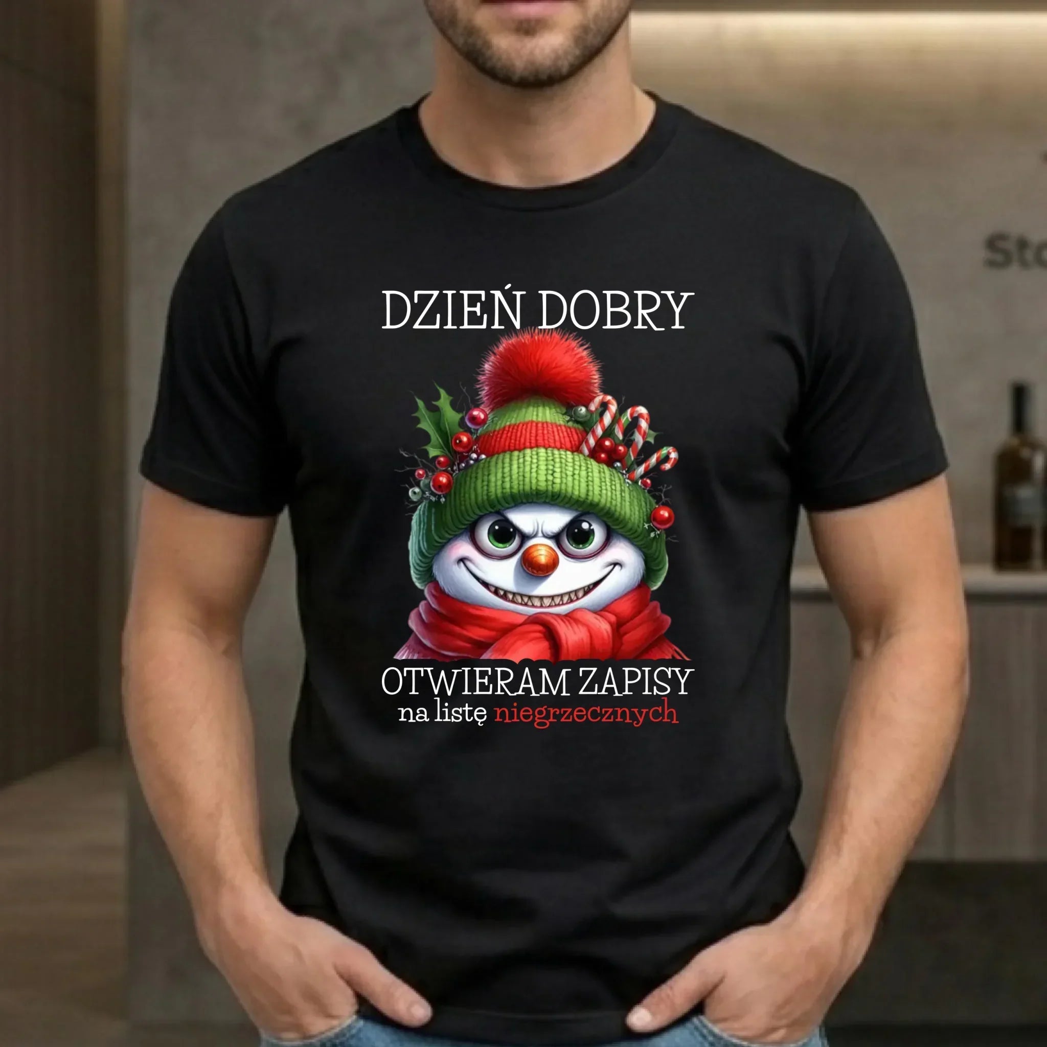 Koszulka męska świąteczna - Niegrzeczny bałwan - Dzień dobry otwieram zapisy na listę BN121 - StoryCups.pl