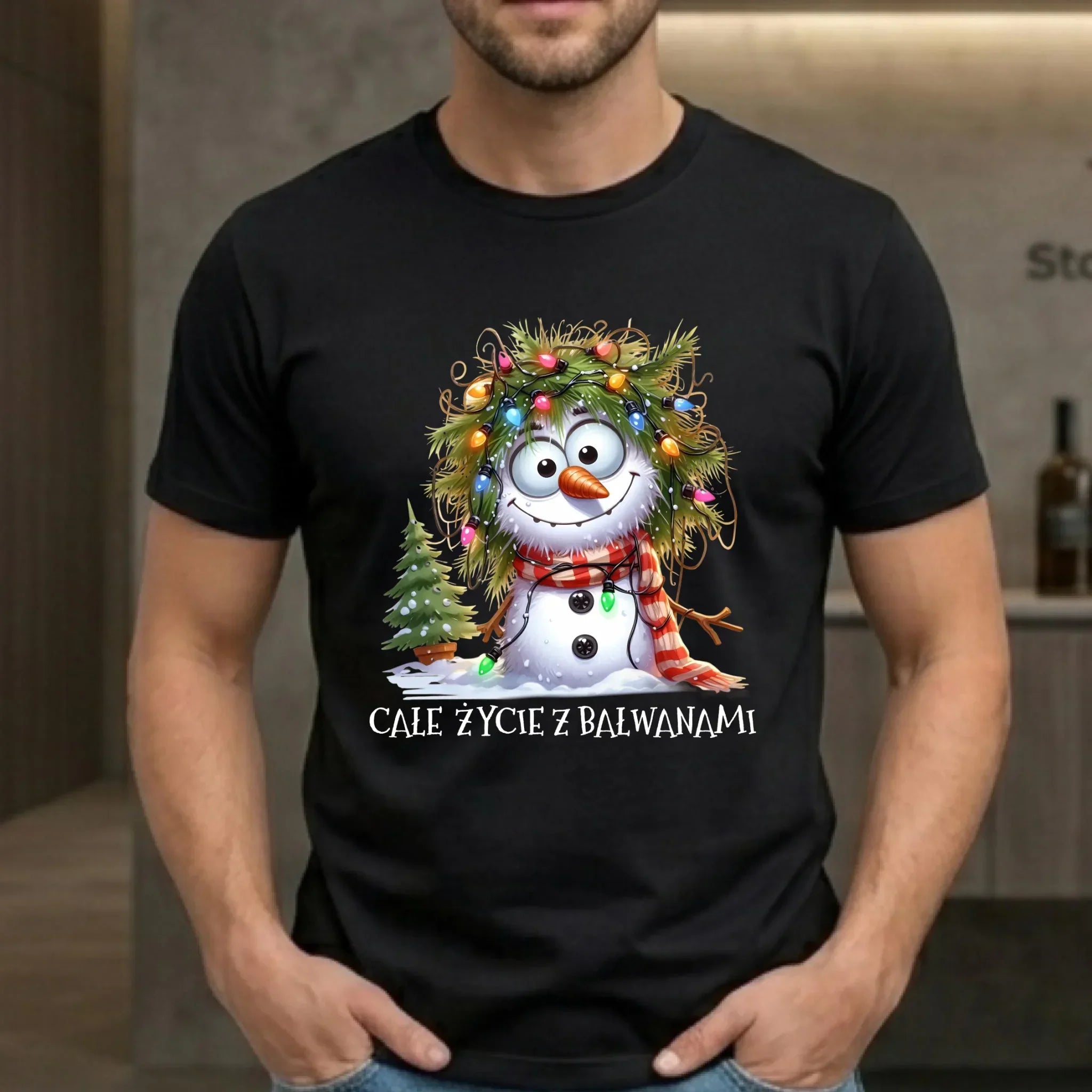 Koszulka męska świąteczna - Całe życie z bałwanami BN125 - StoryCups.pl