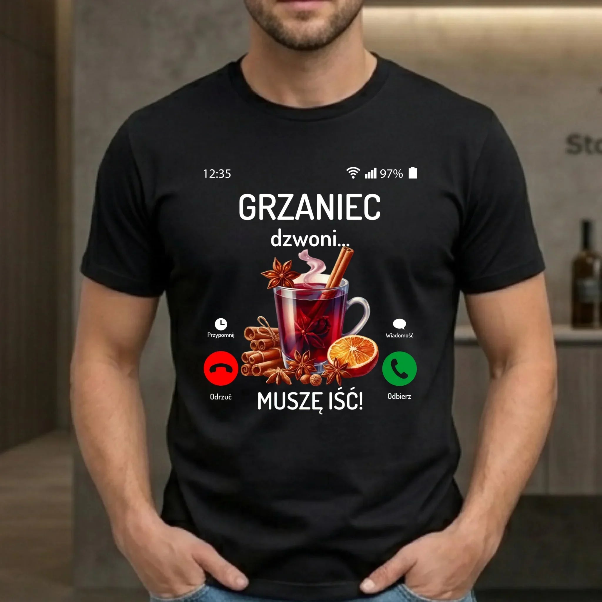 Koszulka męska świąteczna - Grzaniec dzwoni, muszę iść BN127 - StoryCups.pl
