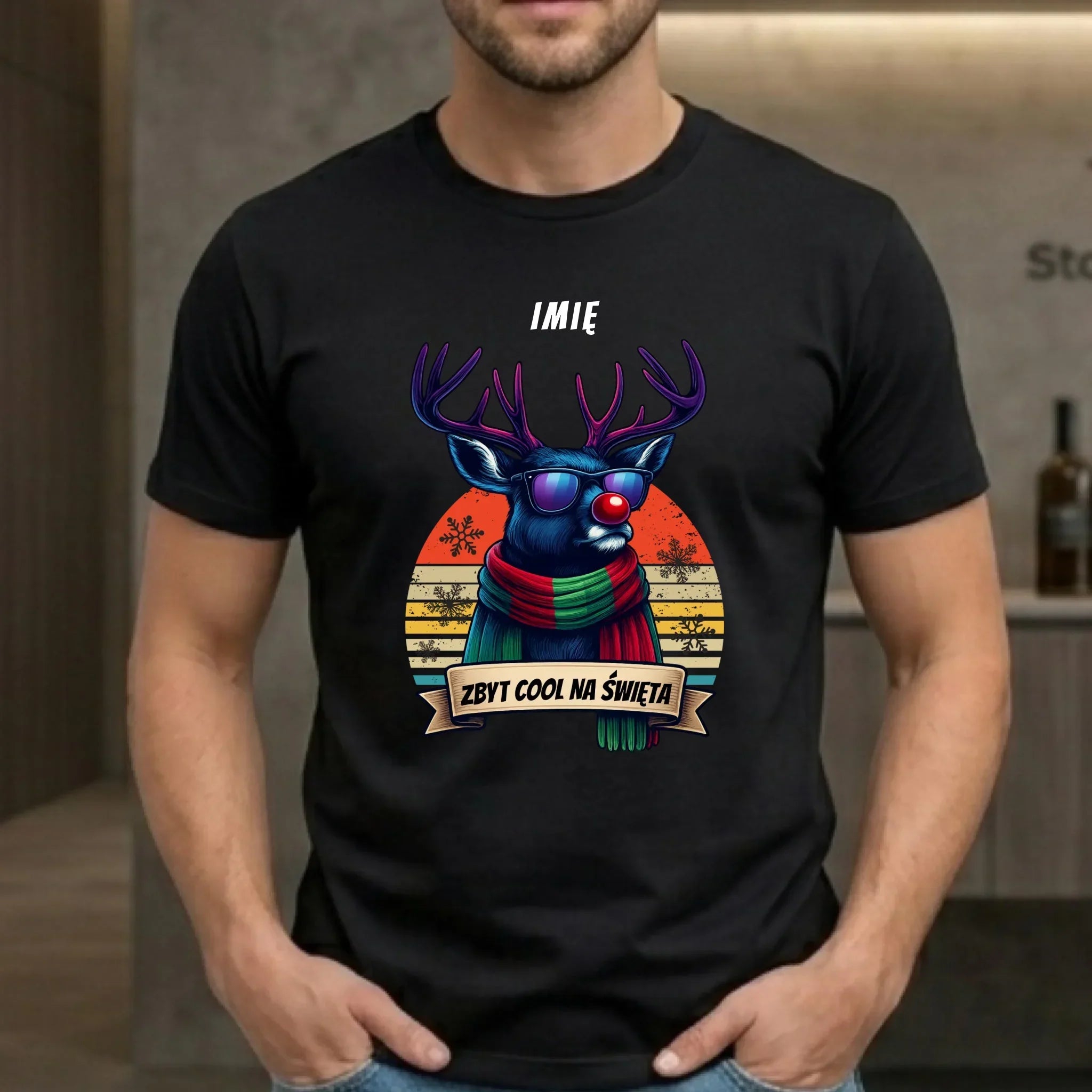 Koszulka męska świąteczna z reniferem - Zbyt cool na święta - personalizowana BN128 - StoryCups.pl