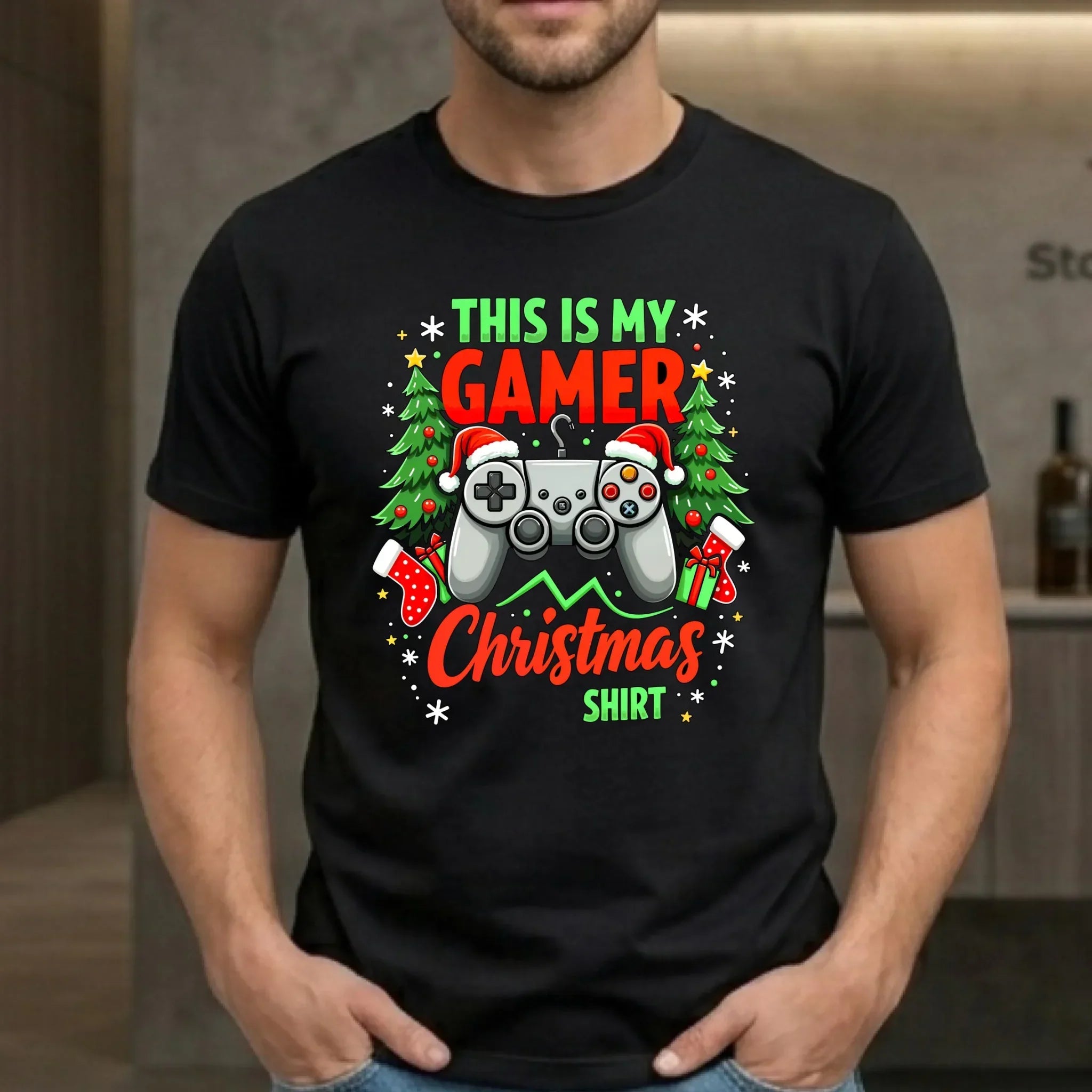 Koszulka męska świąteczna - prezent dla gracza - Gamer Christmas T-shirt BN135 - StoryCups.pl