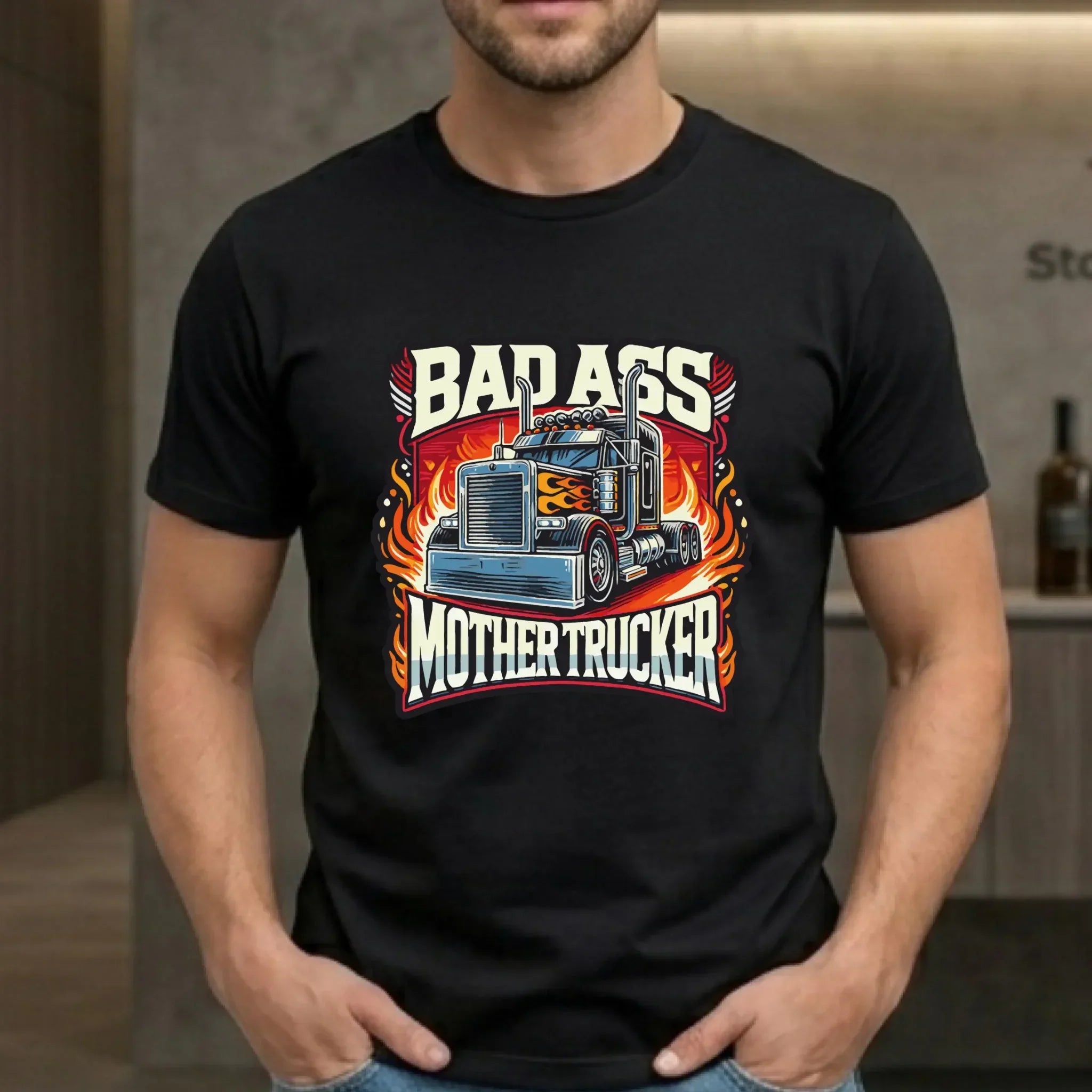 Koszulka męska dla kierowcy tira - Badass Mother Trucker ZKT04 - StoryCups.pl