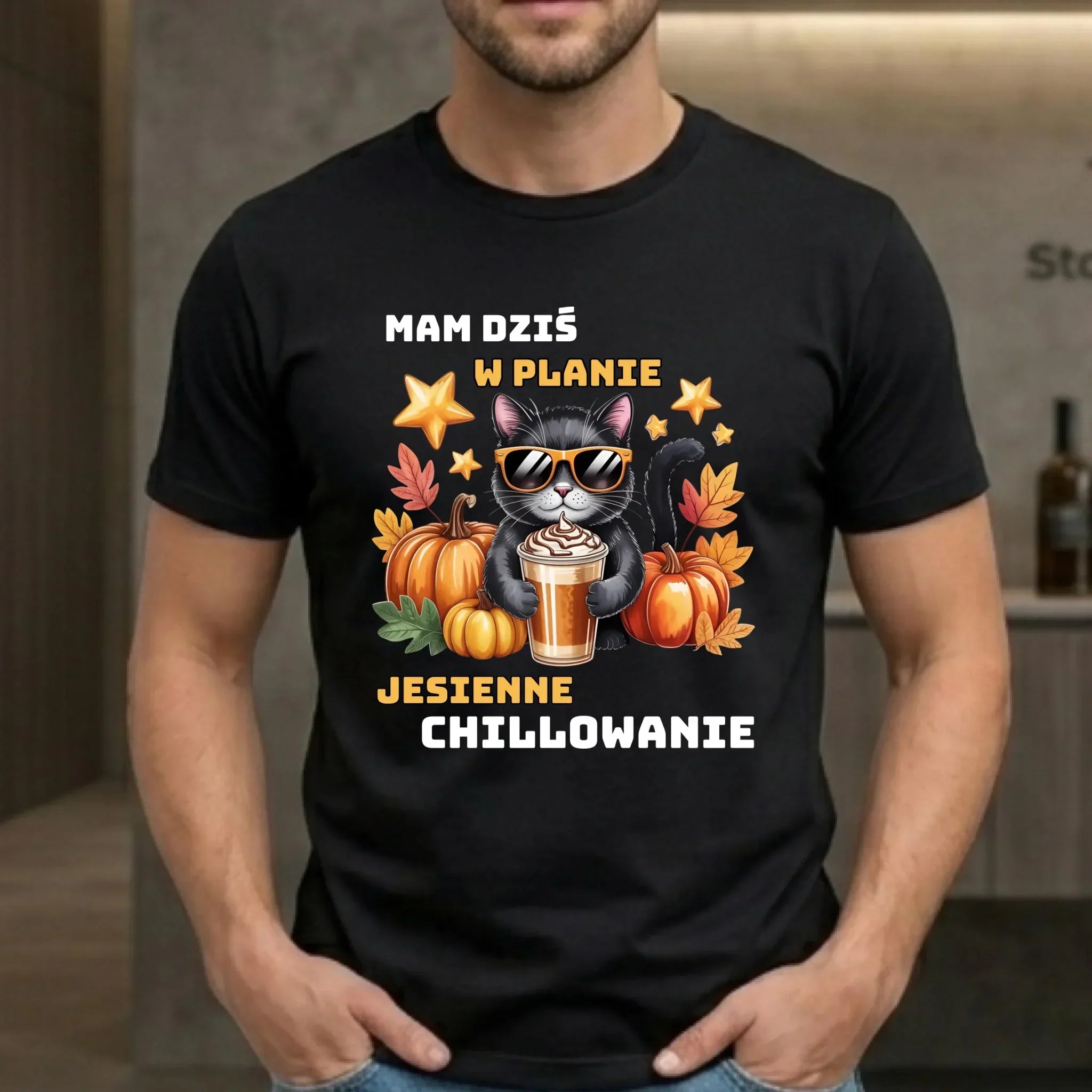 Koszulka męska jesienna - Mam dziś w planie jesienne chillowanie JS34 - StoryCups.pl